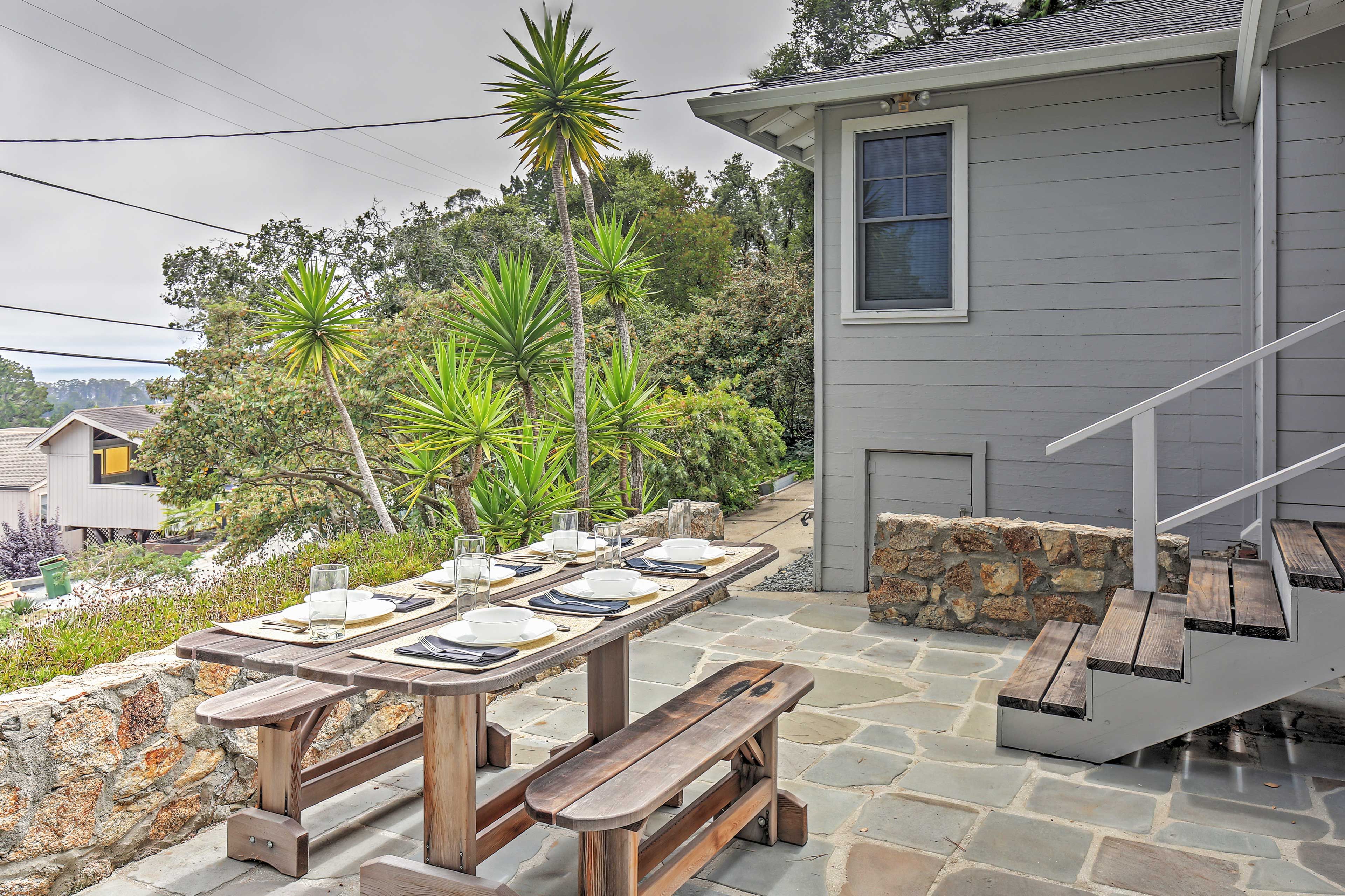 Enjoy your meal outside at the picnic table.