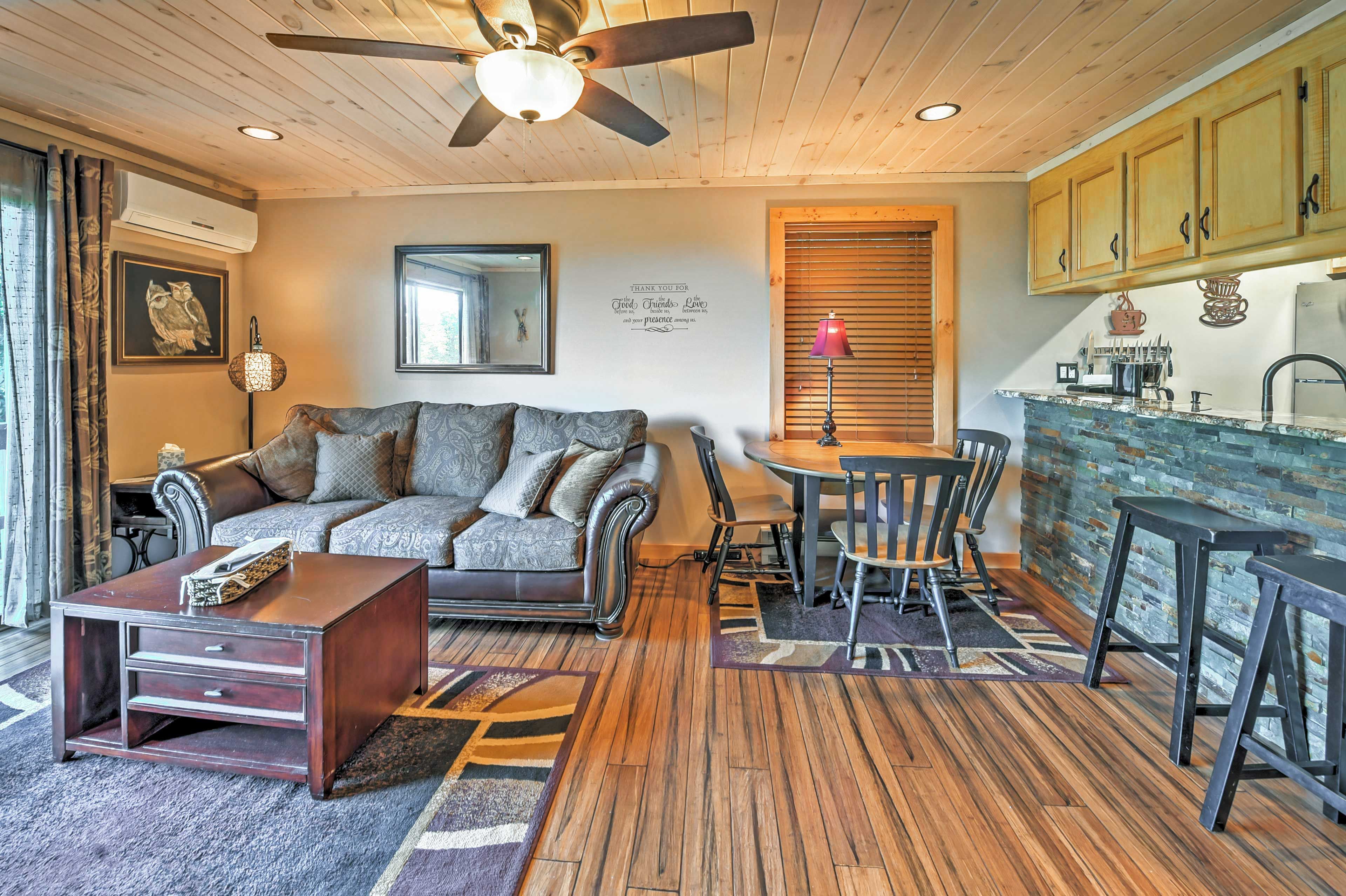 Lounge on the plush pullout sofa.