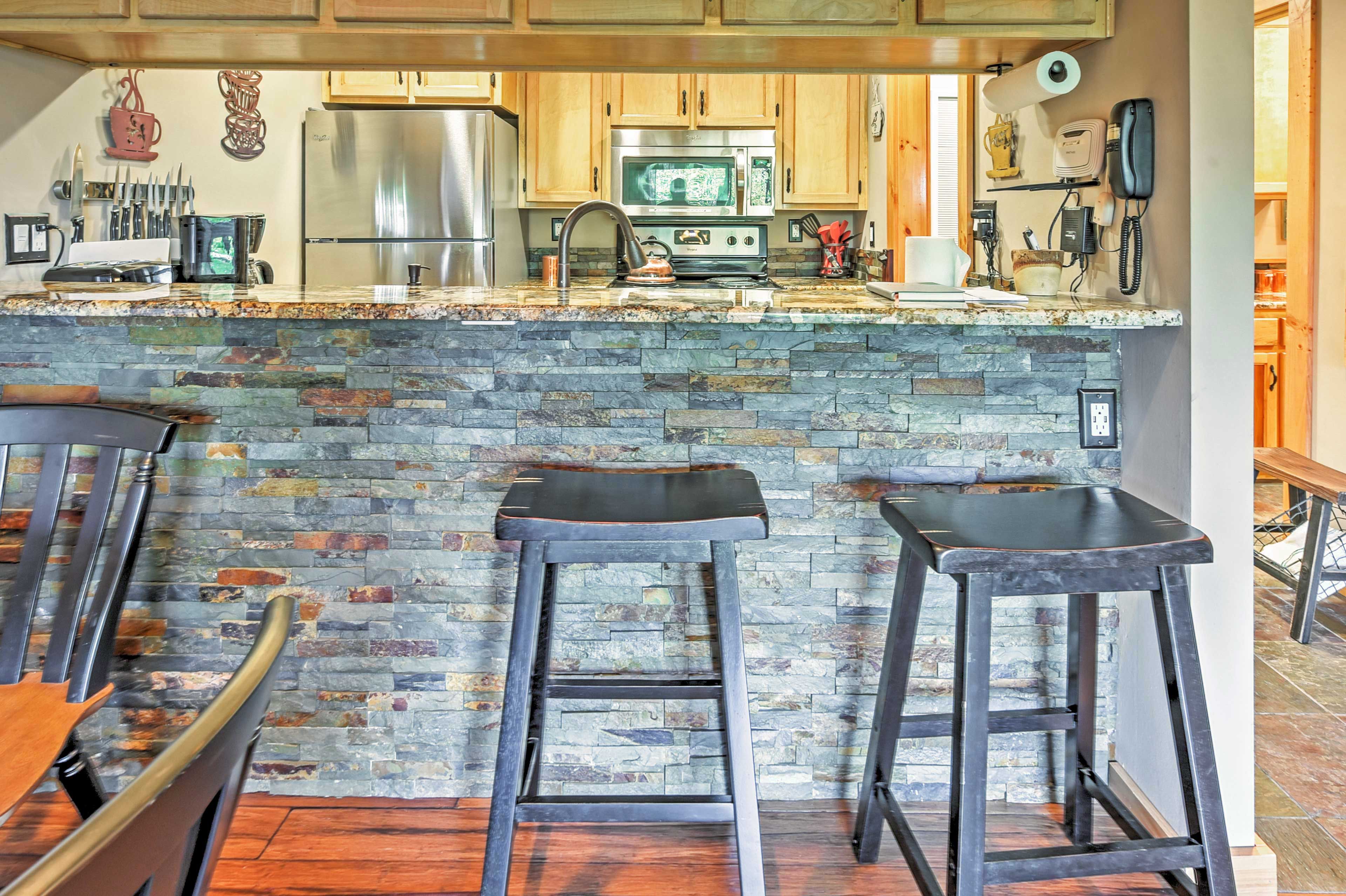 Perch atop the bar stools and drink your beverage of choice.