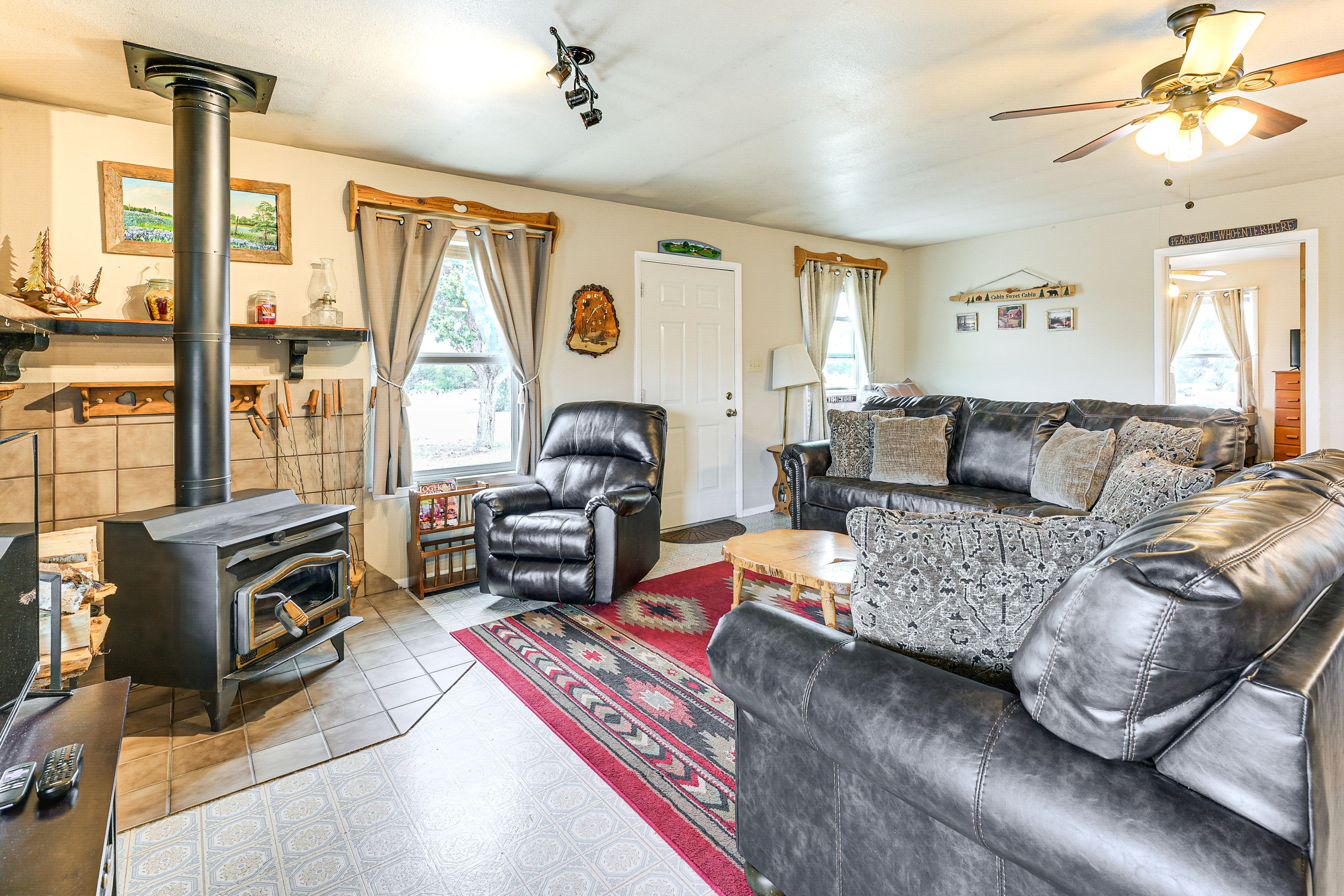 Interior | Open Layout | TV | Wood-Burning Stove
