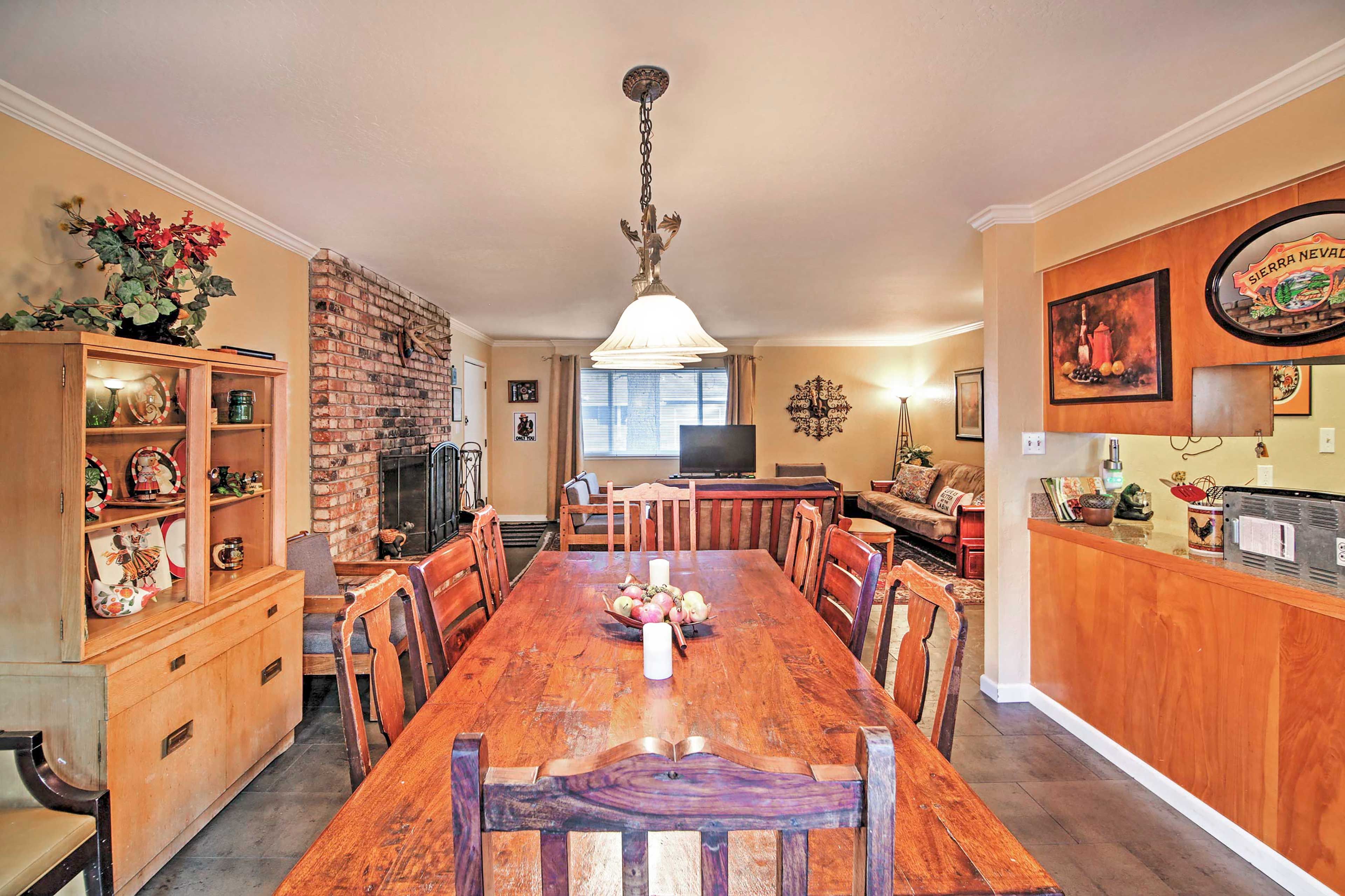 Wine and dine at this large dining table.