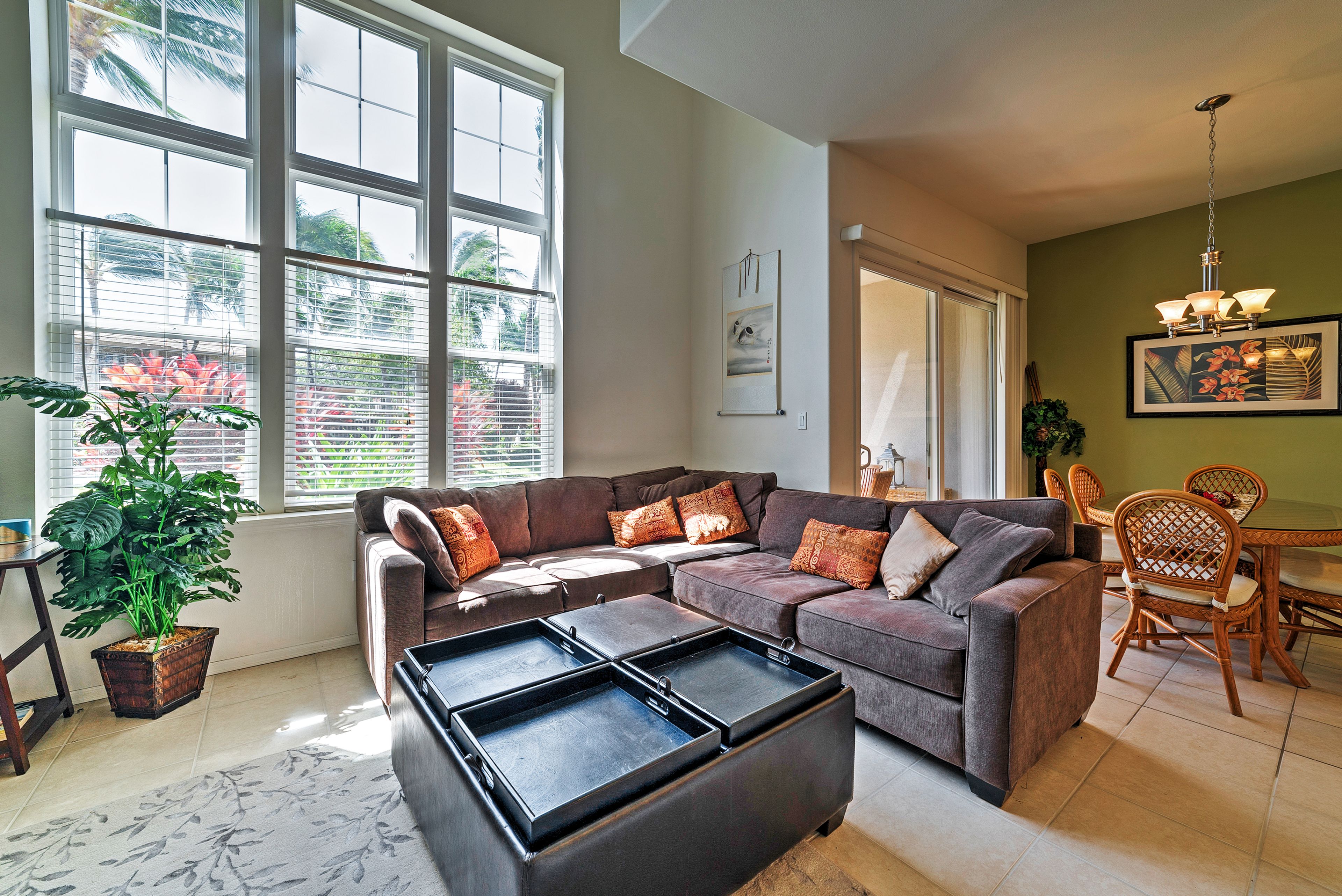 Lounge around on the comfy couches in the living room.