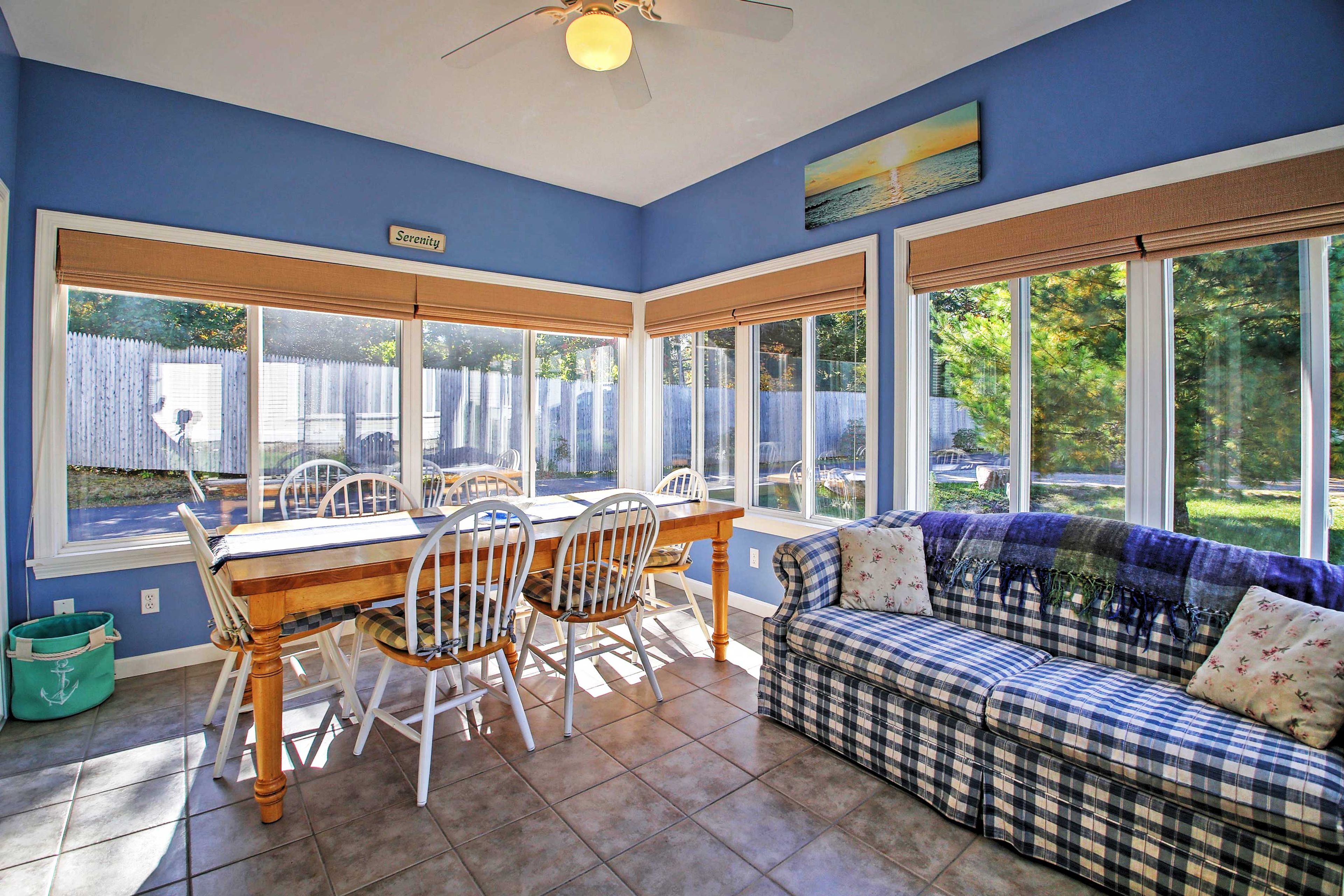 The pullout couch in the sun room provides additional sleeping for extra guests.