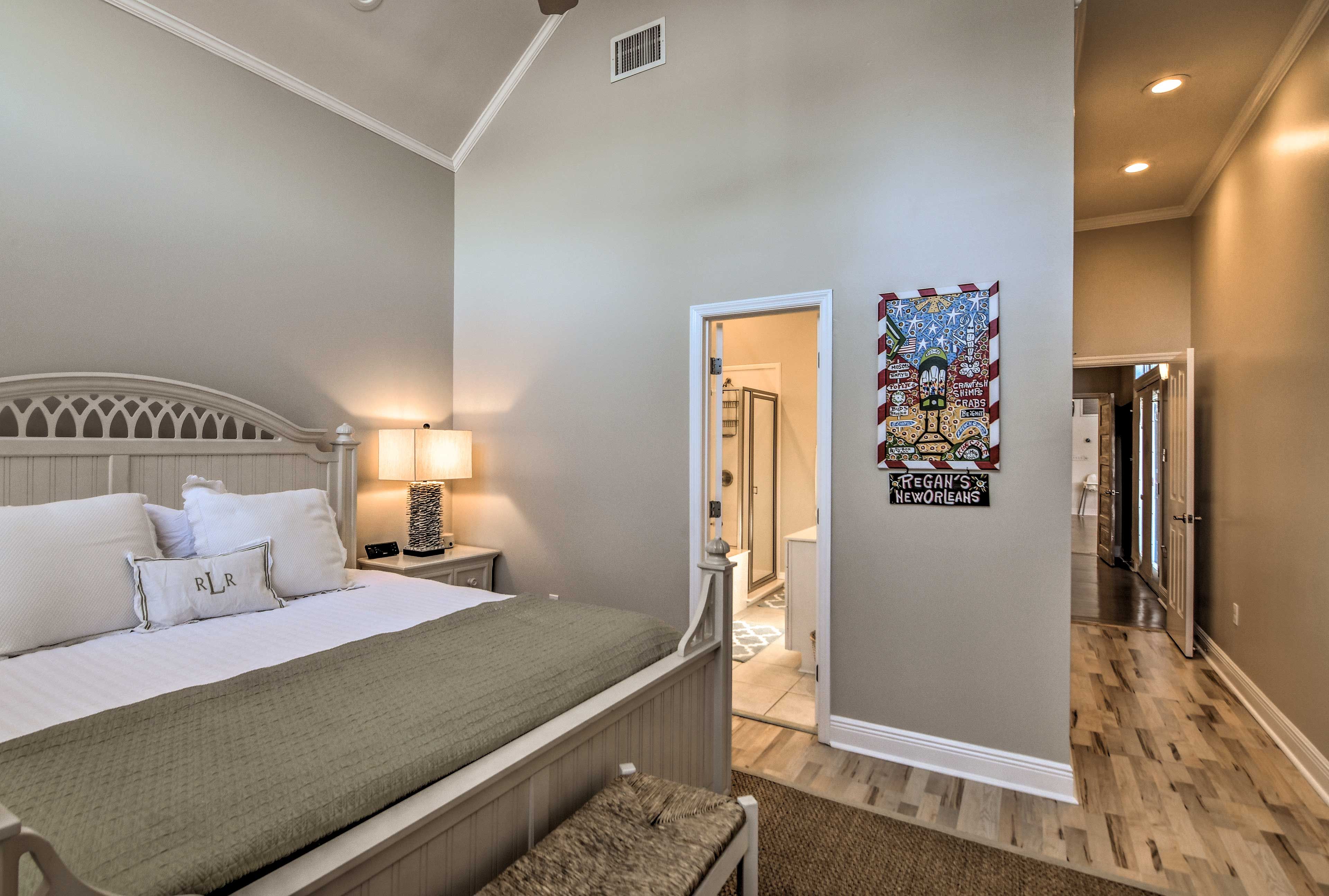 This first room features a king bed and full en-suite bathroom.