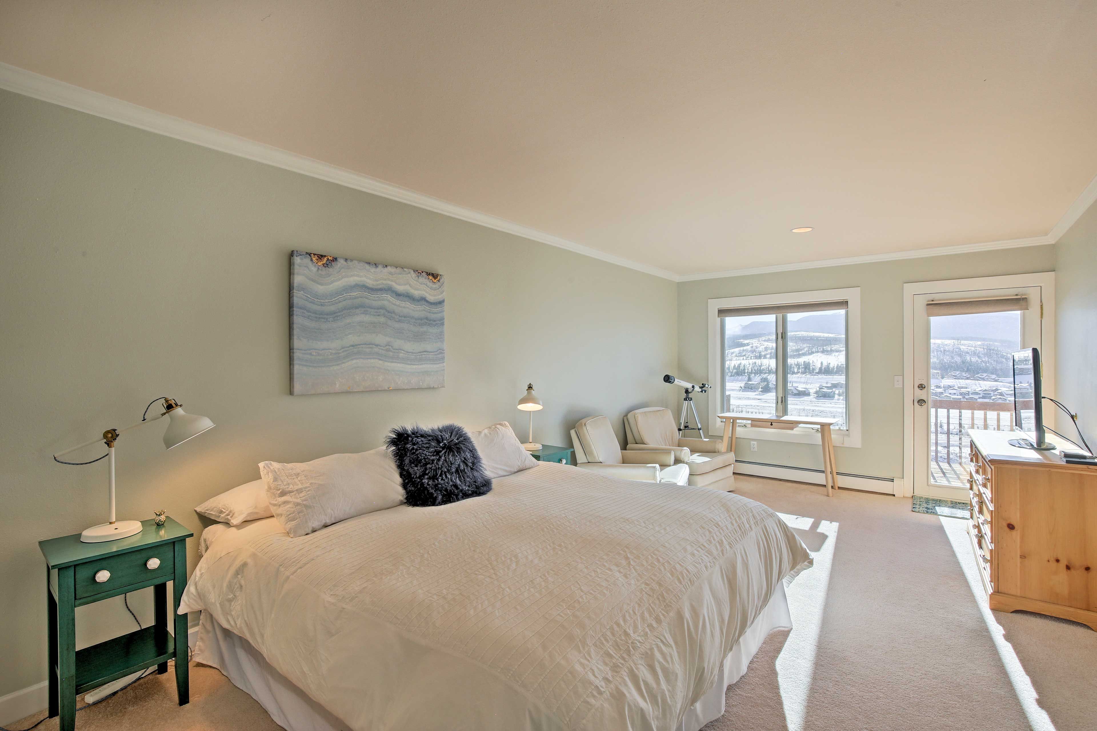 Rejuvenate in the plush king-sized bed in the master bedroom.