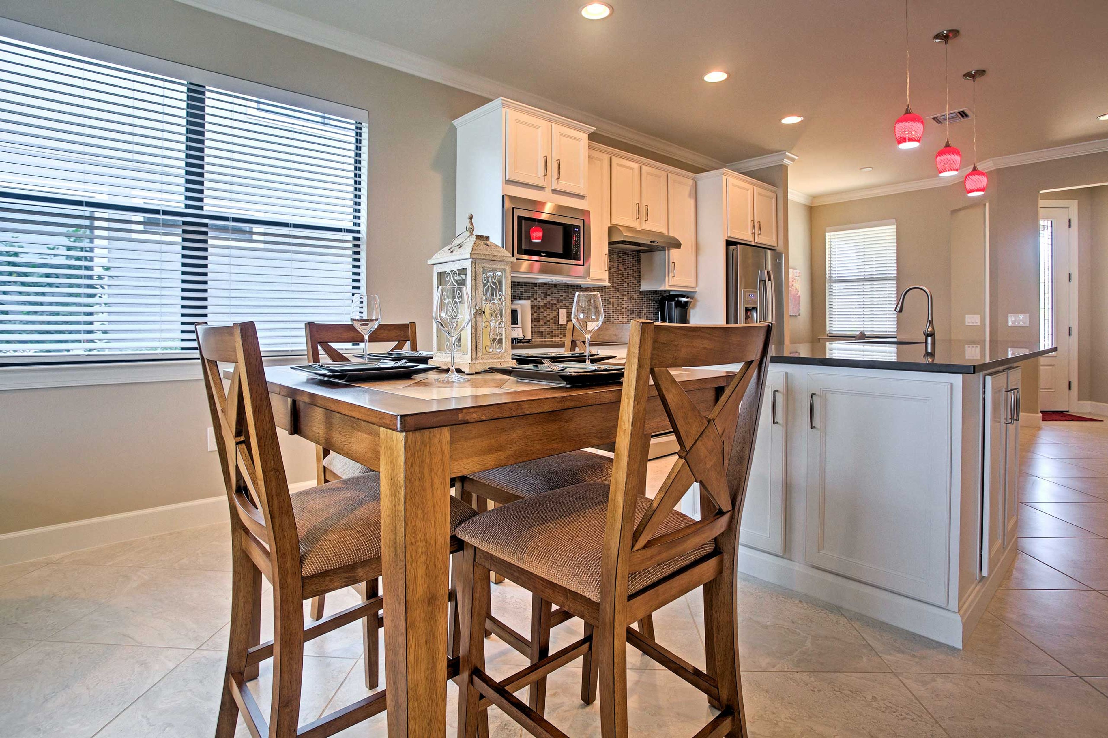 Dine at the 4-person bar-style table.