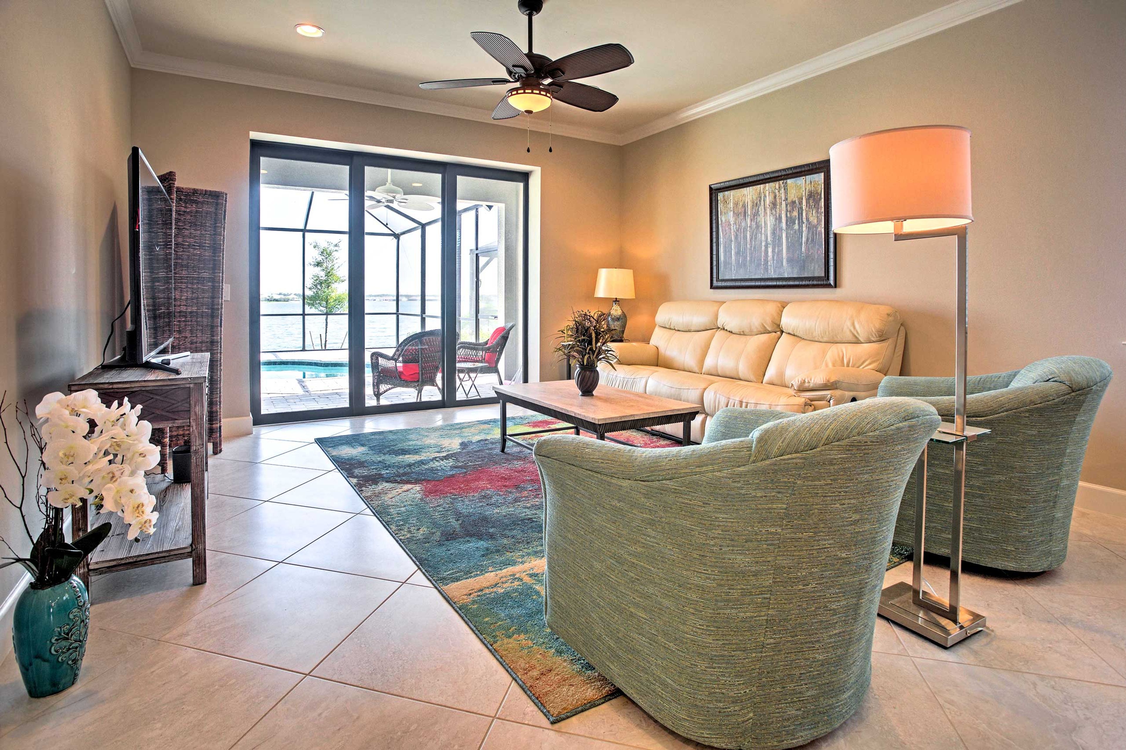 The living area provides easy access to back patio.