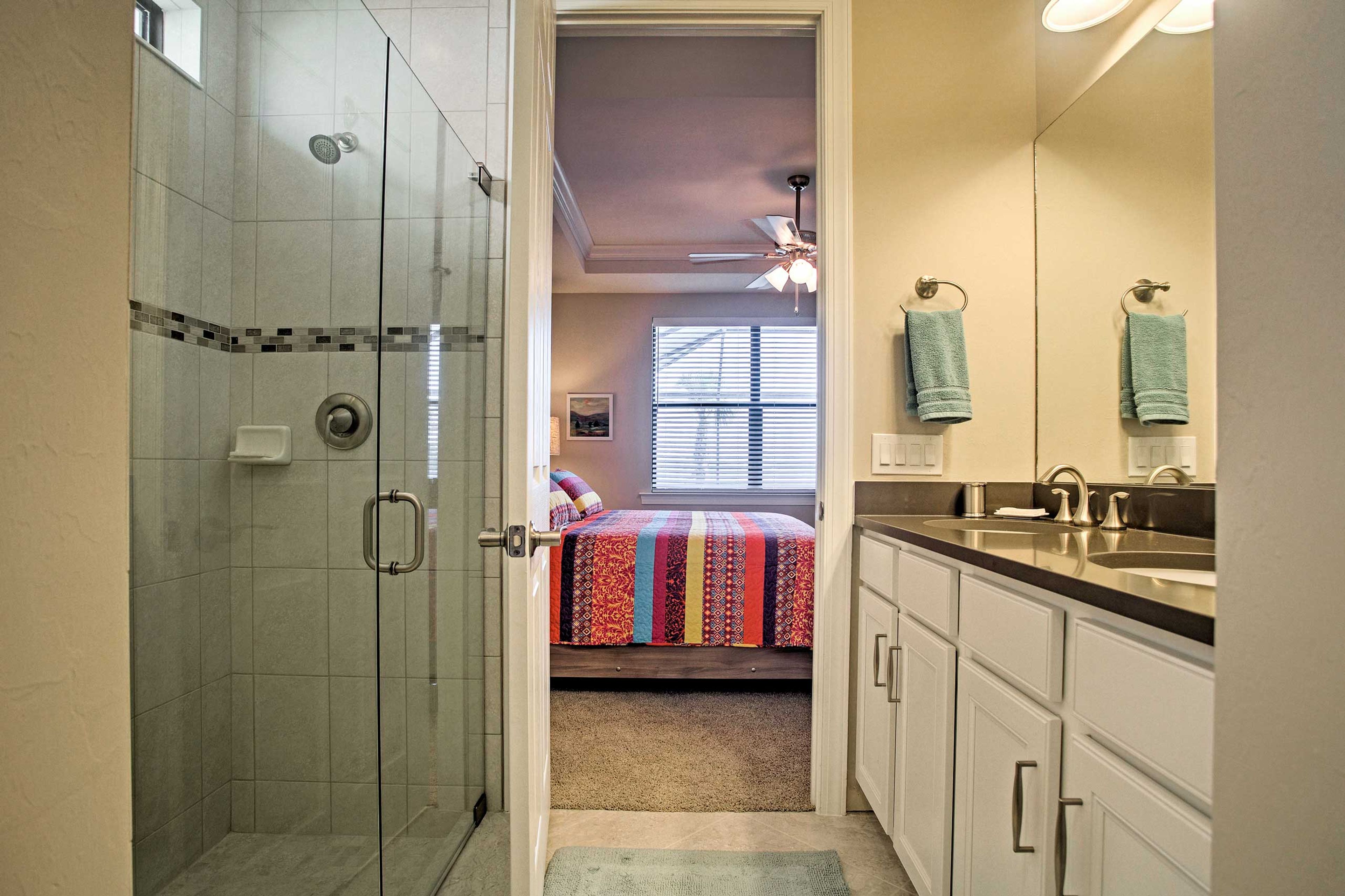 Step into the walk-in shower for a rinse.