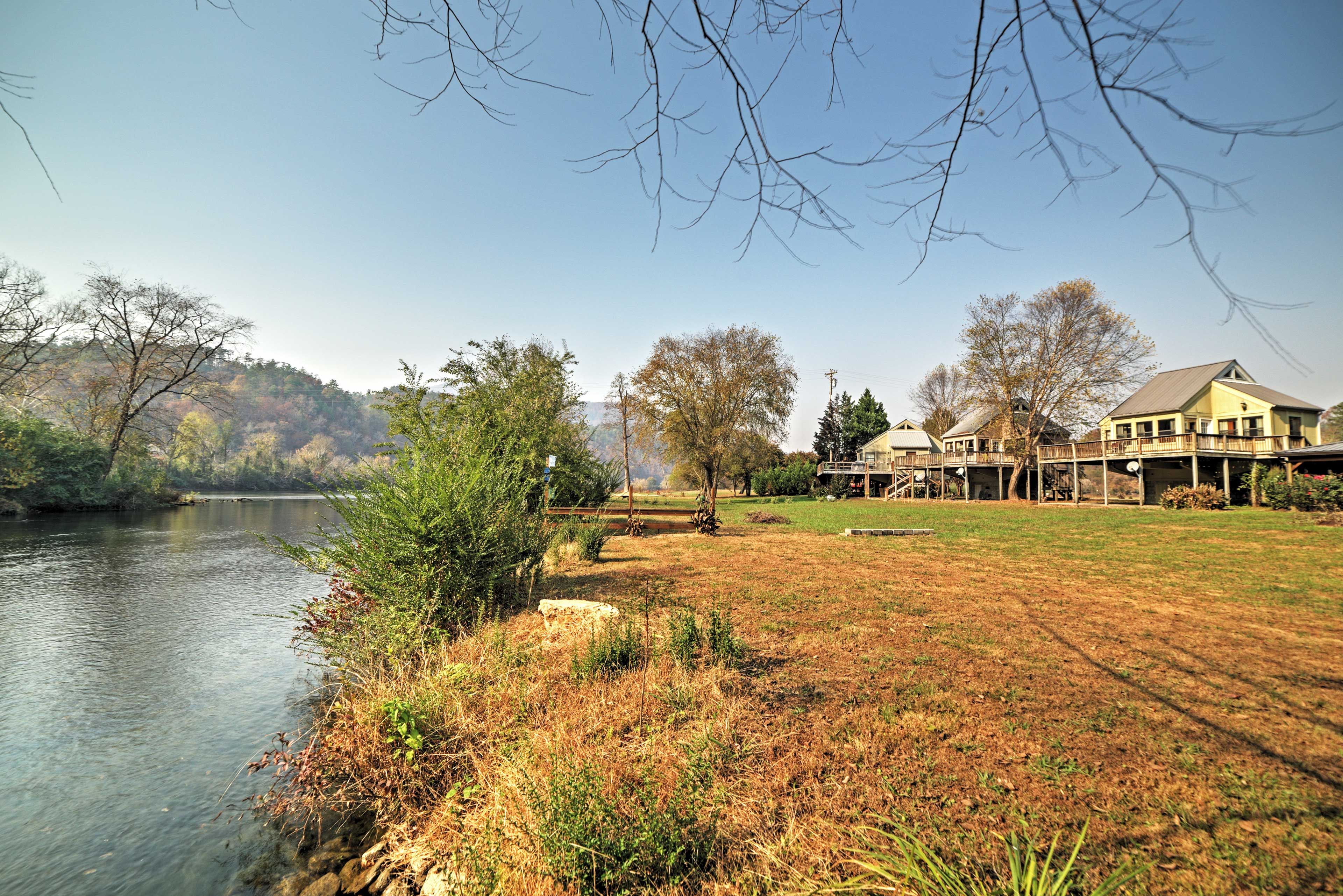 Cabin Exterior | Spacious Deck | Hiwassee River Views | River Access