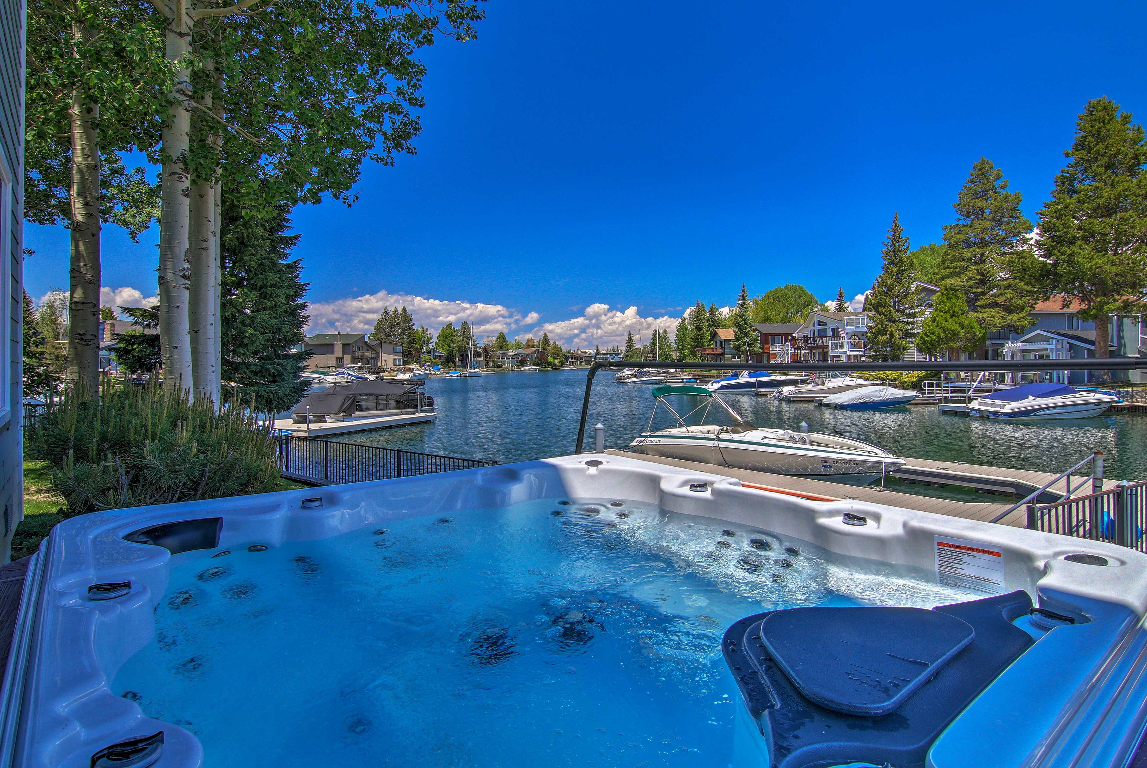 Enjoy a hot tub soak with a view.