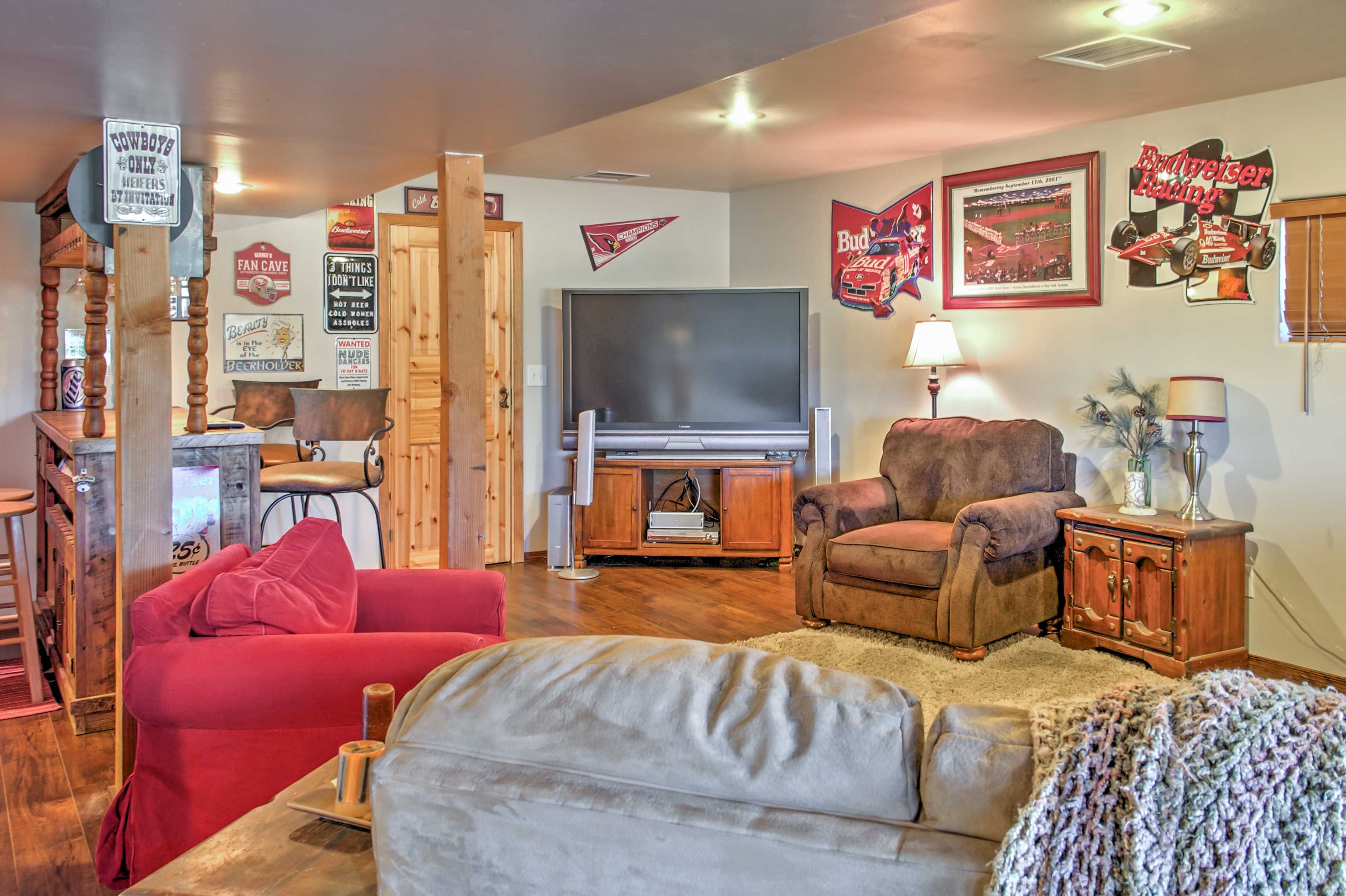 Have movie nights in this comfy living space.
