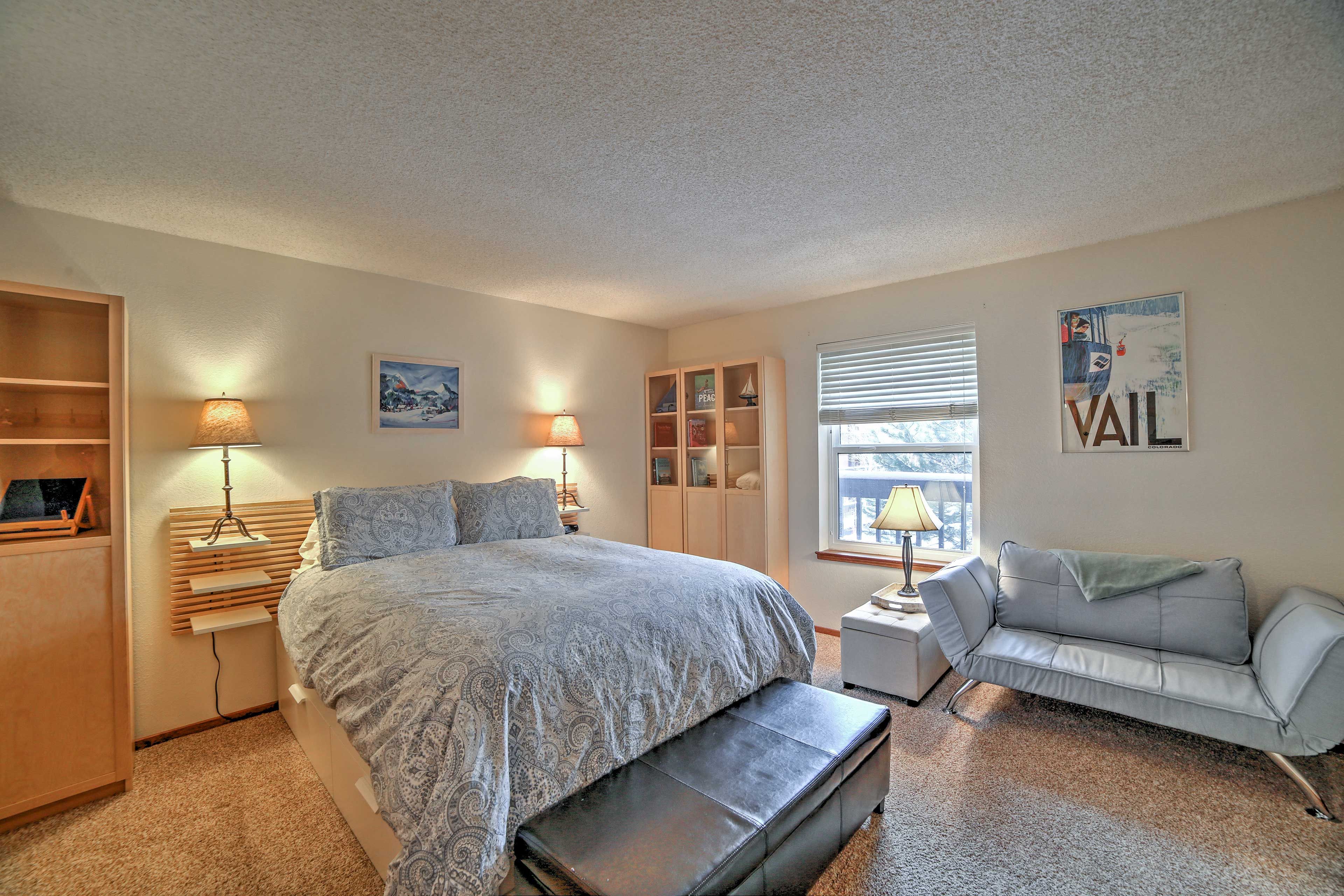 This bedroom features a queen bed & a twin pullout bed.