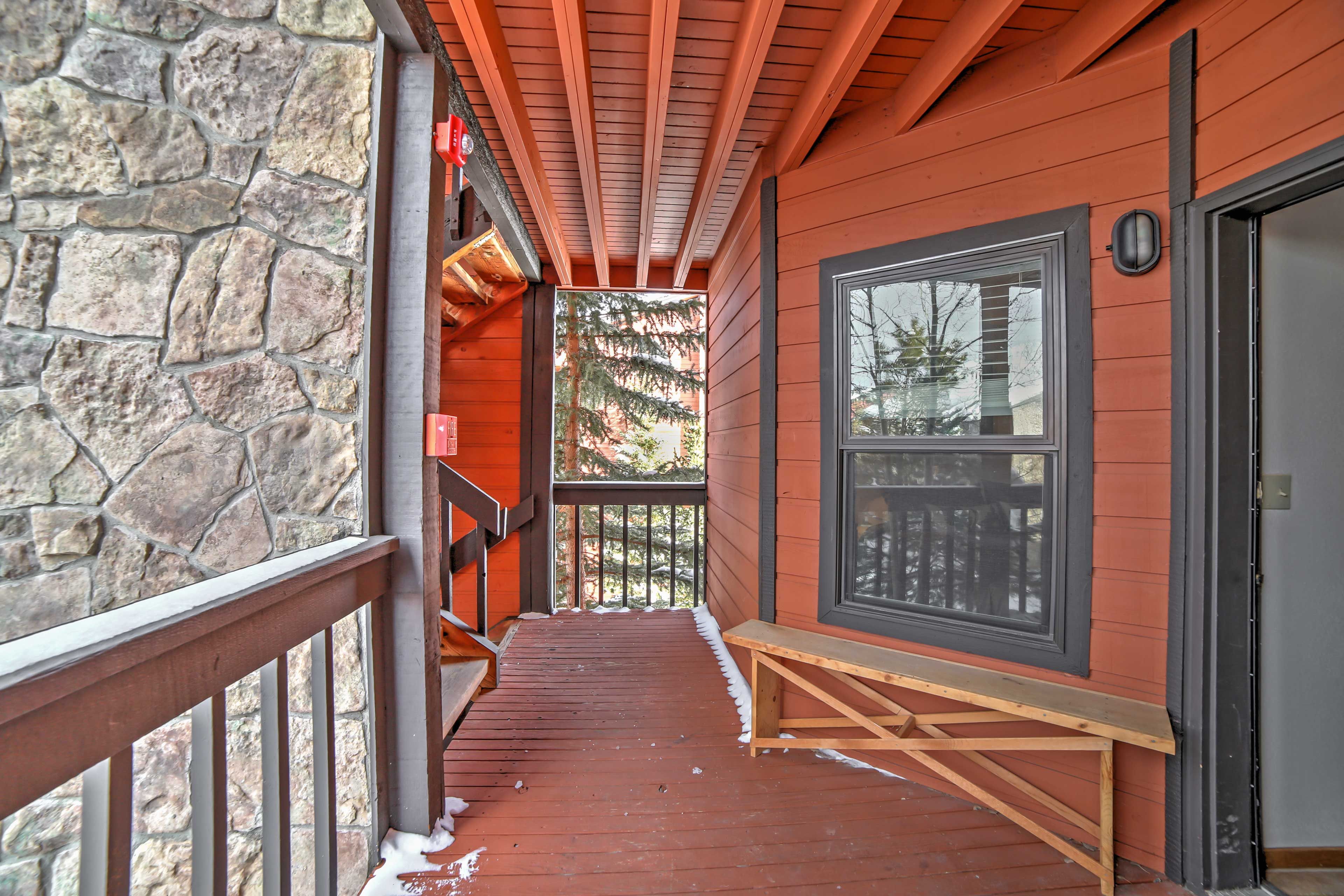 Step outside for fresh air and mountain views.