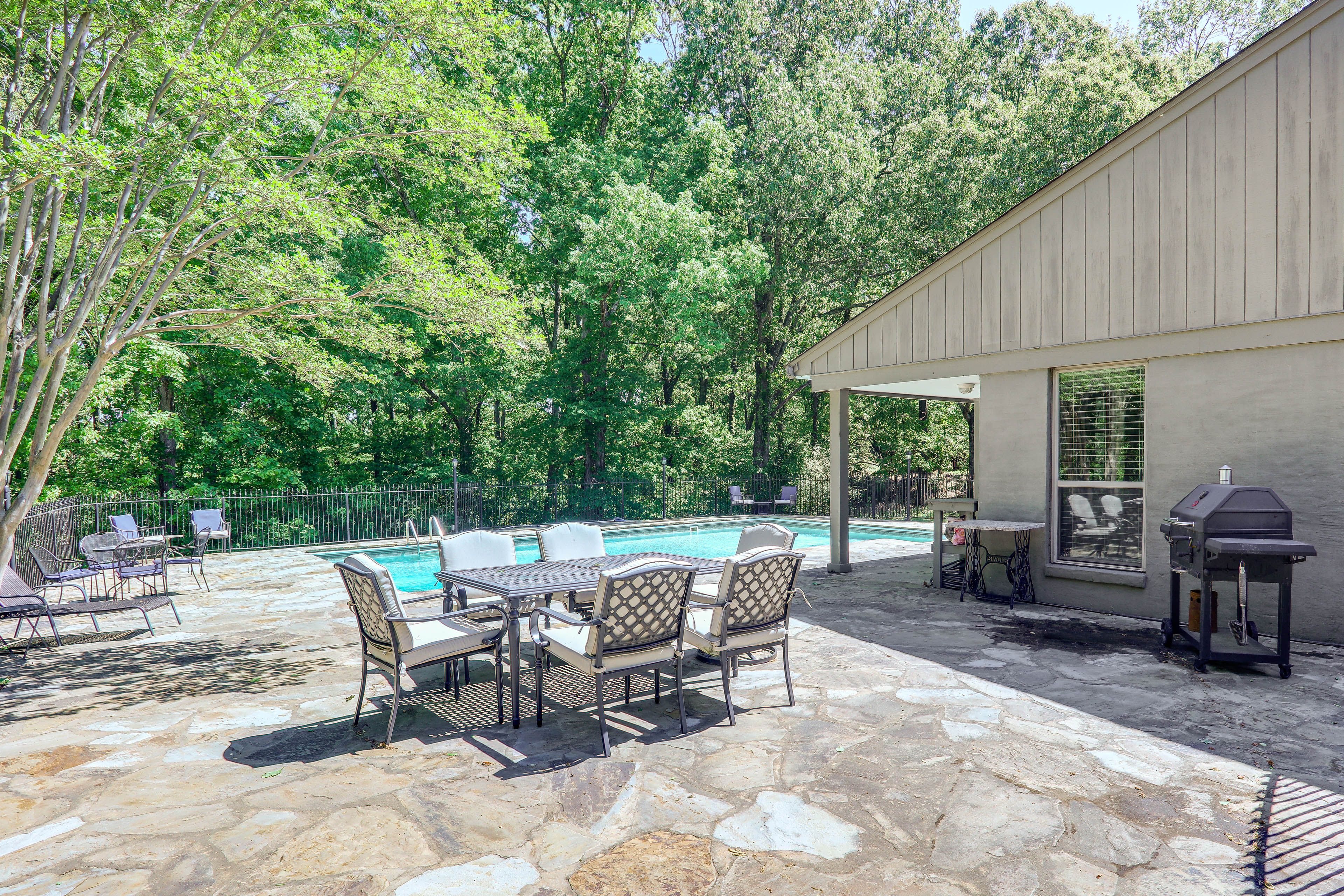 Backyard | Private Saltwater Pool | Smoker Grill