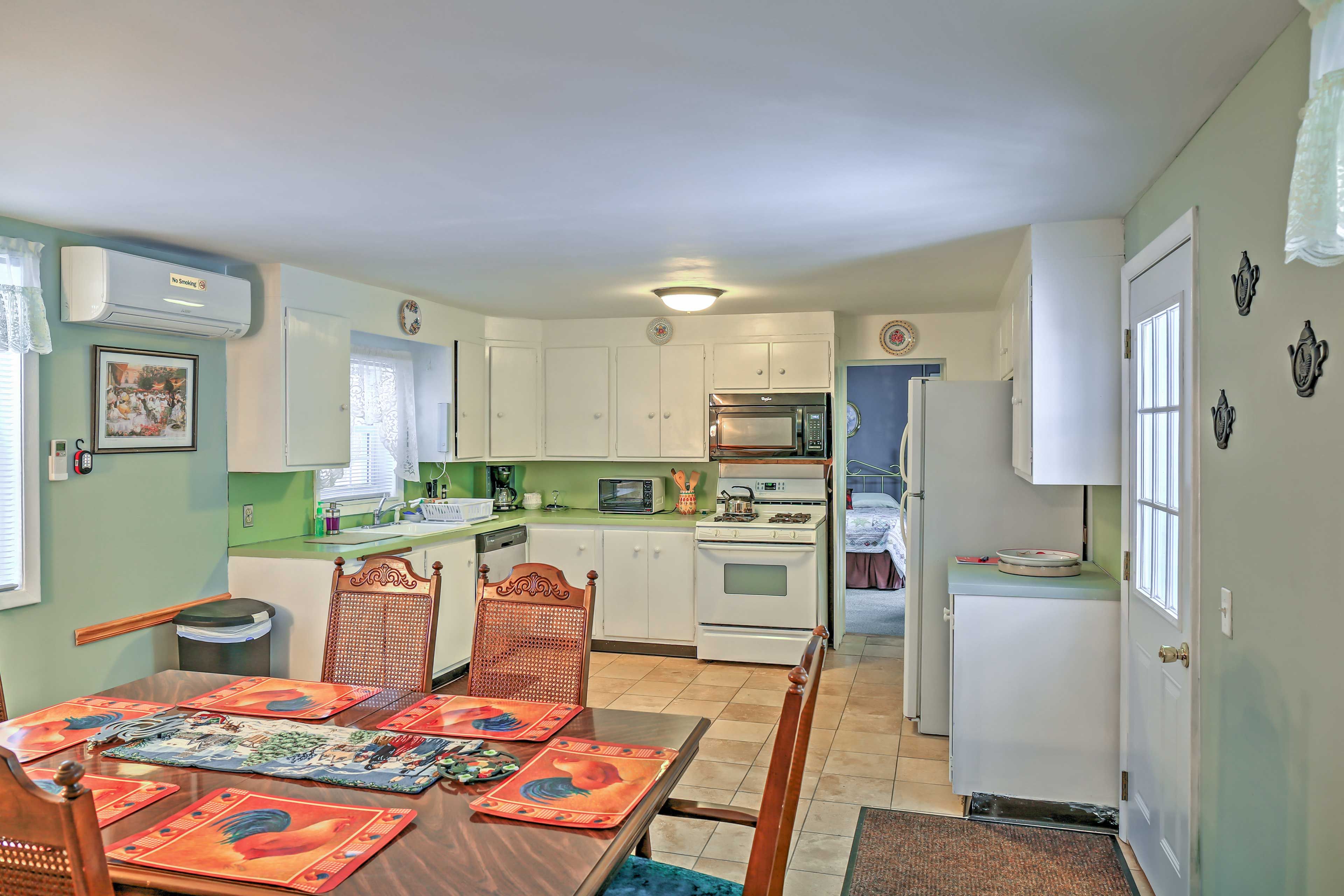 Savor meals at the 6-person table.