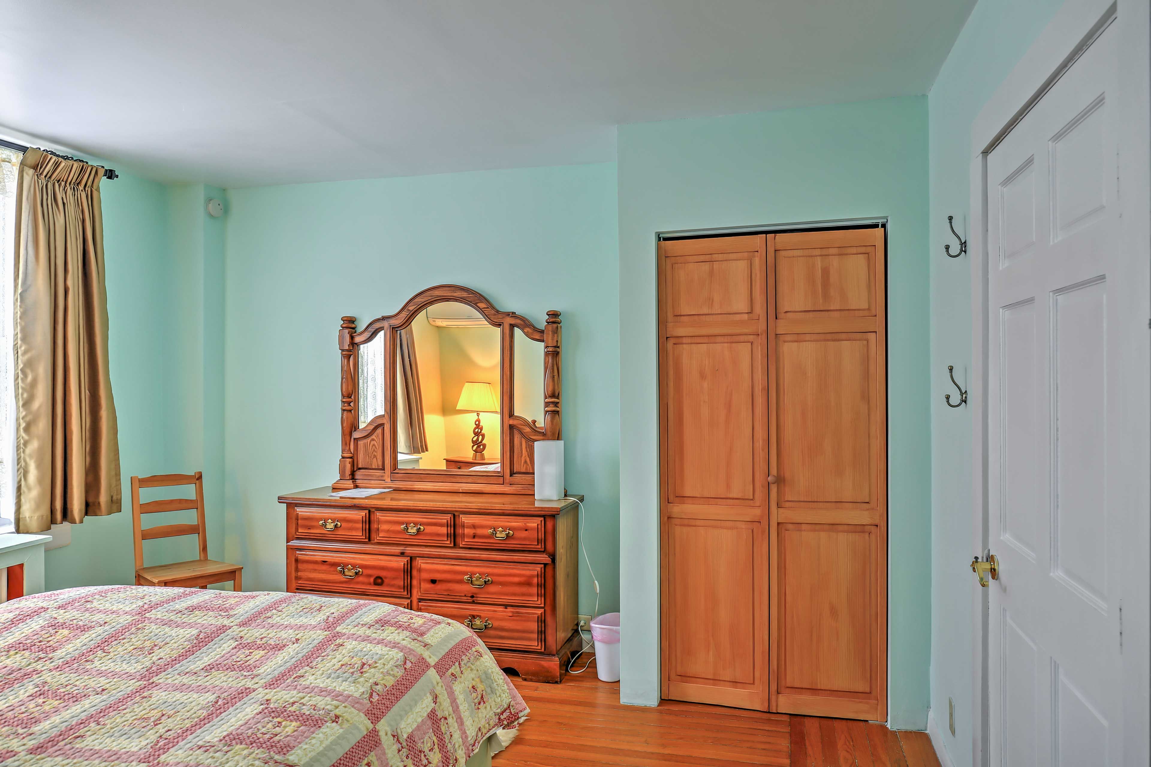 Wood furnishings adorn each room.