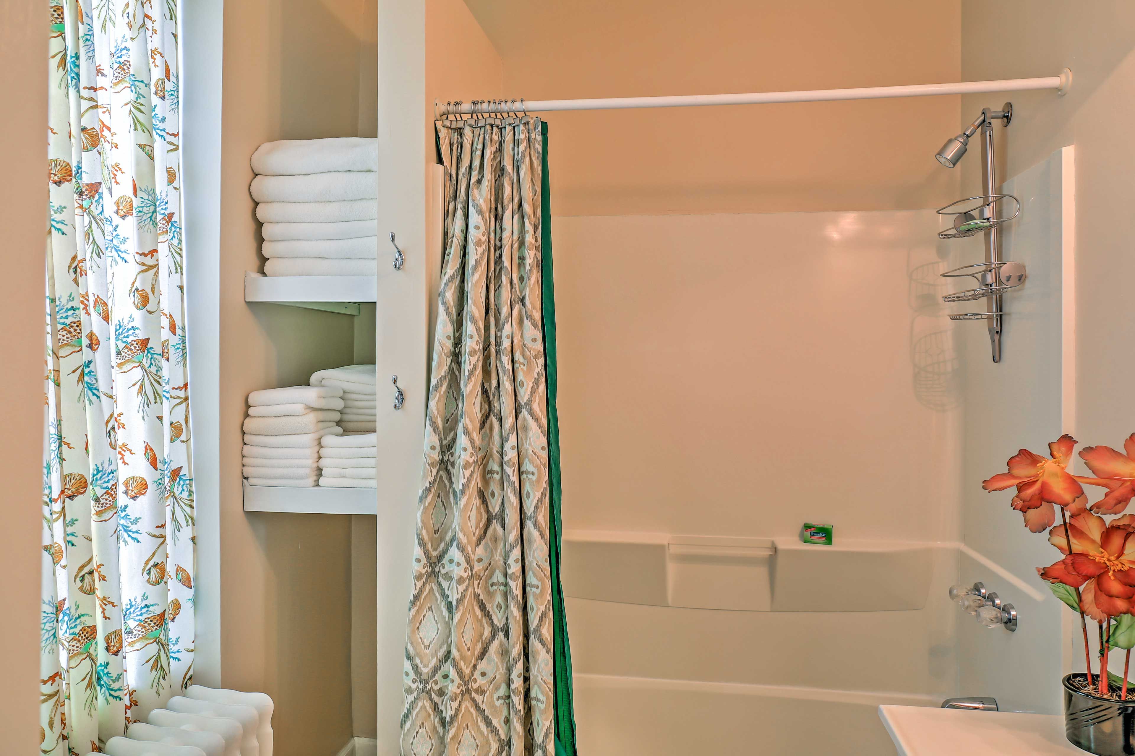 The bathroom is stocked with plenty of towels!