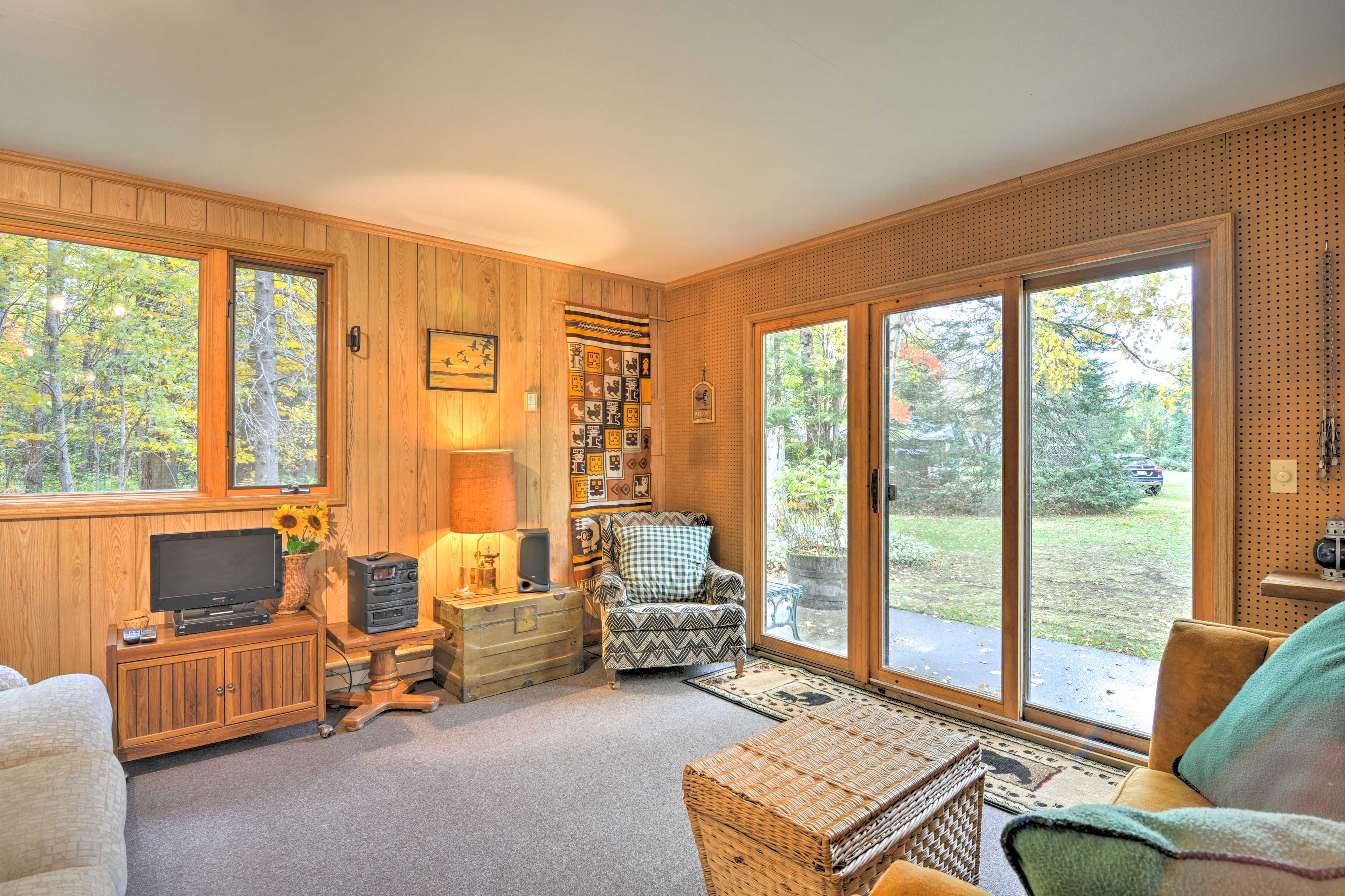 Turn on the flat-screen TV after a day at the lake.
