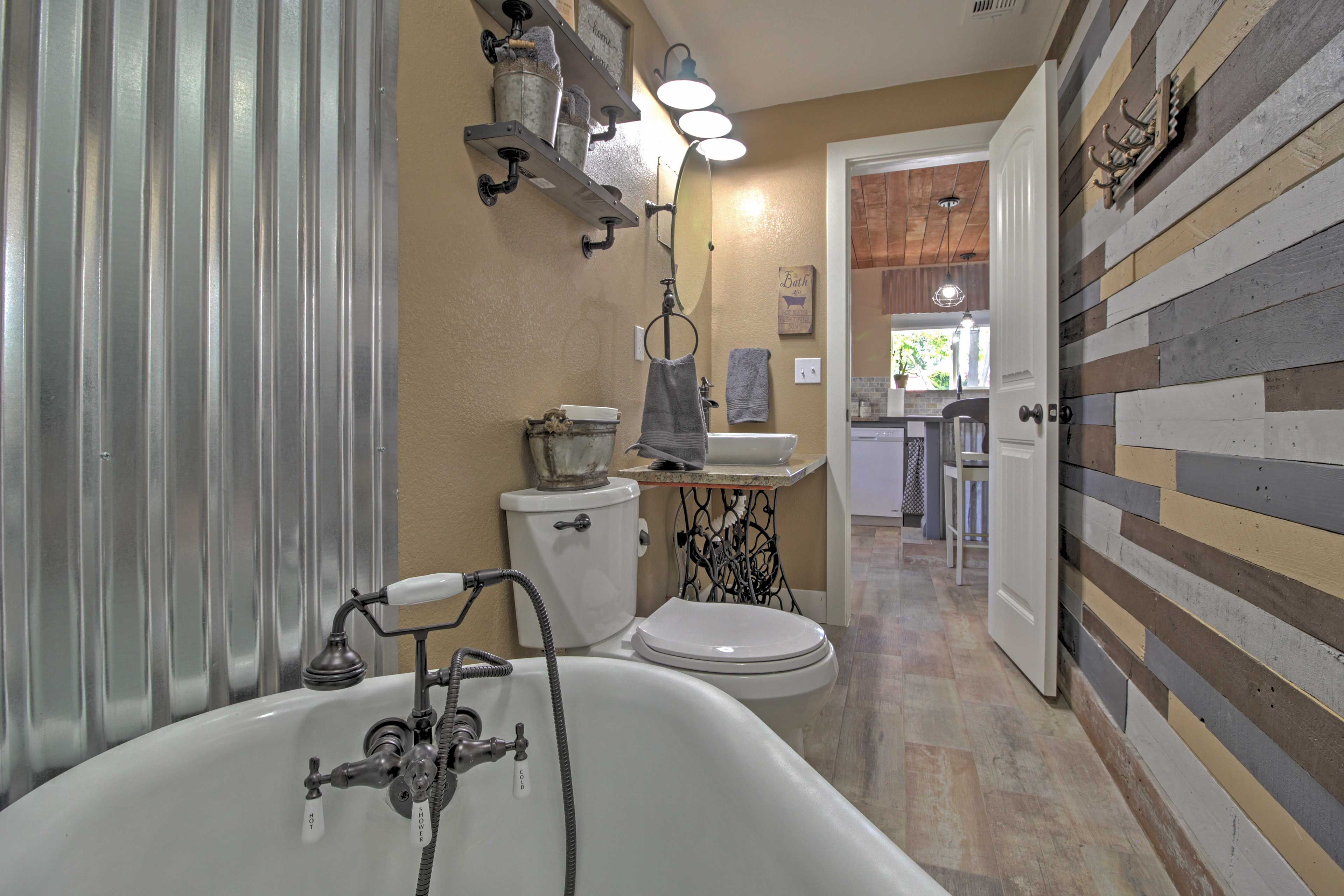 The large tub is perfect for a relaxing bubble bath after a long day in the sun.
