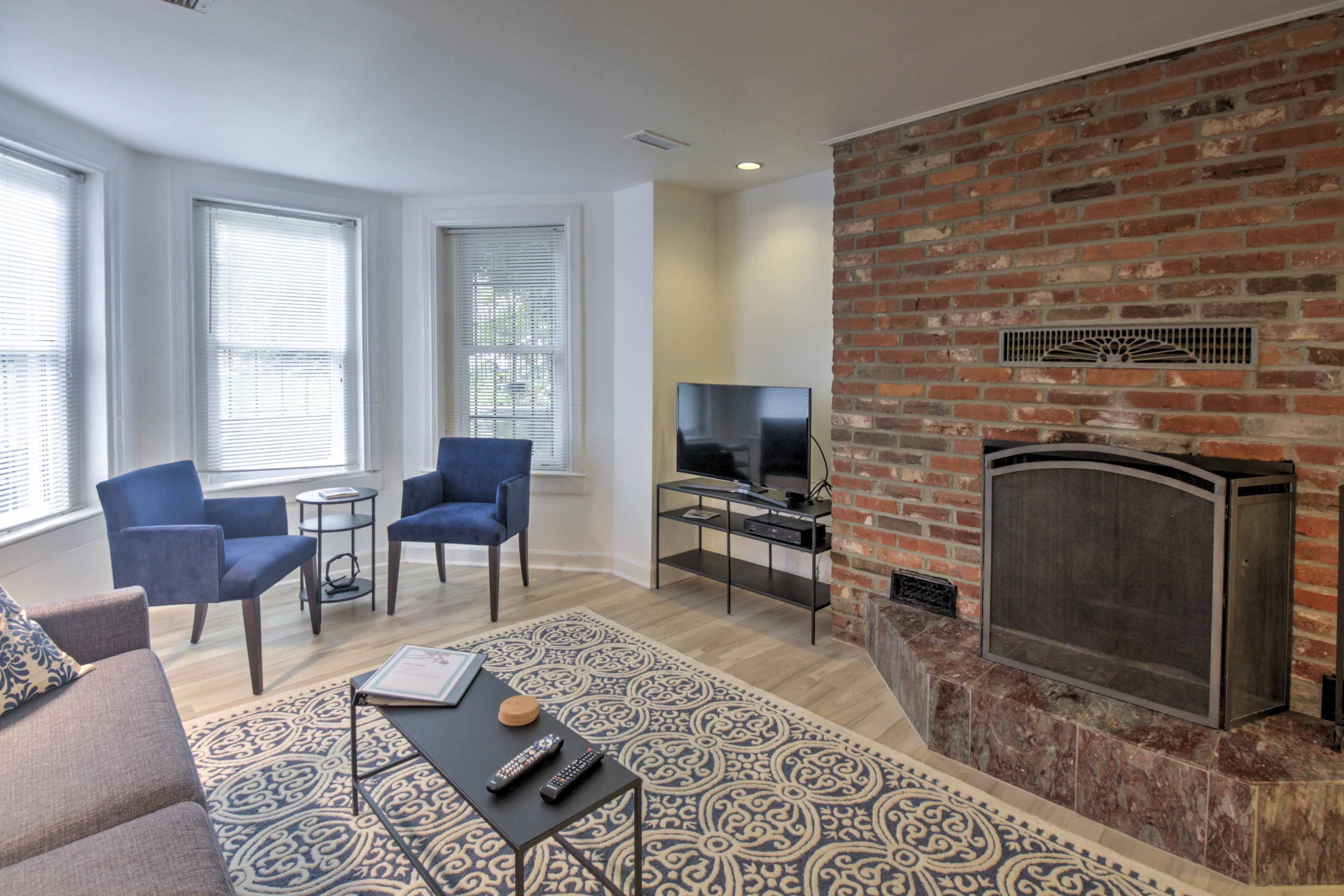 During your downtime, watch a movie on the flat-screen cable TV.