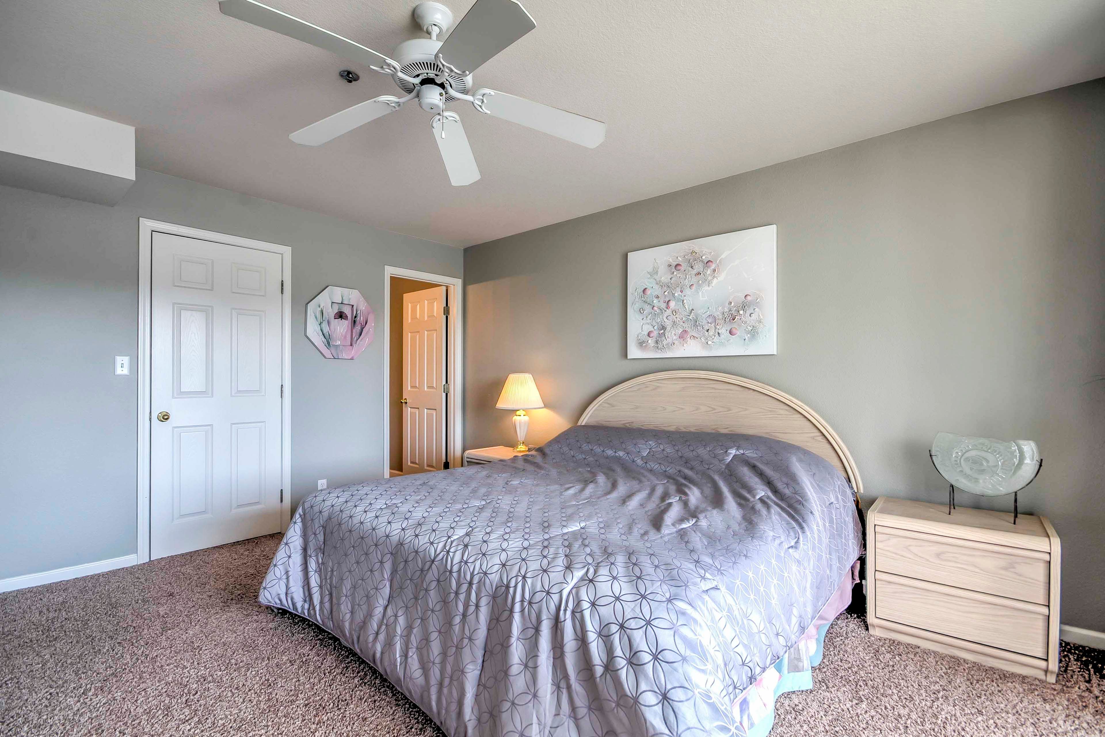 Climb into the king-sized bed in the master bedroom for a good night's rest.