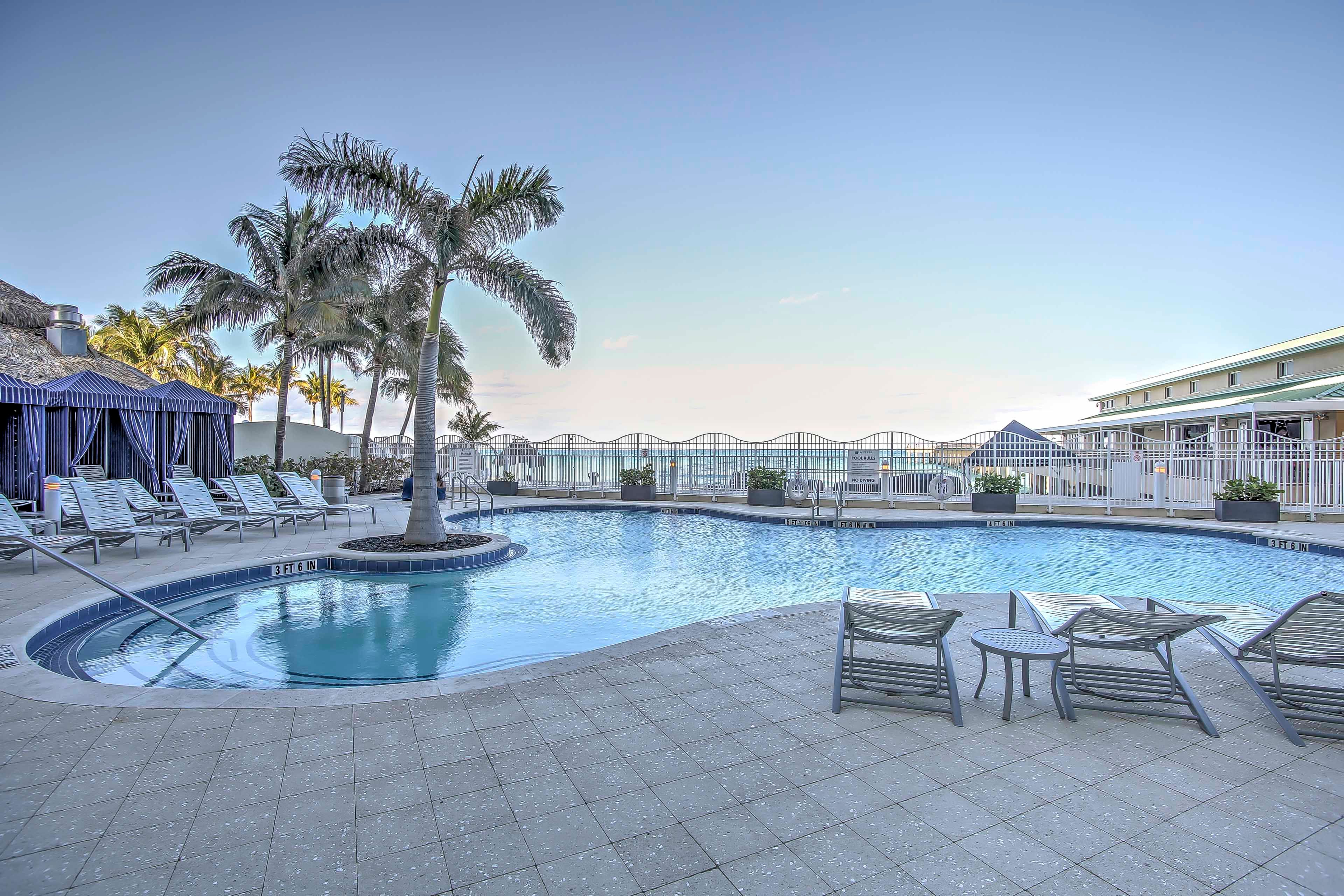 Take a dip in the community pool to cool off.