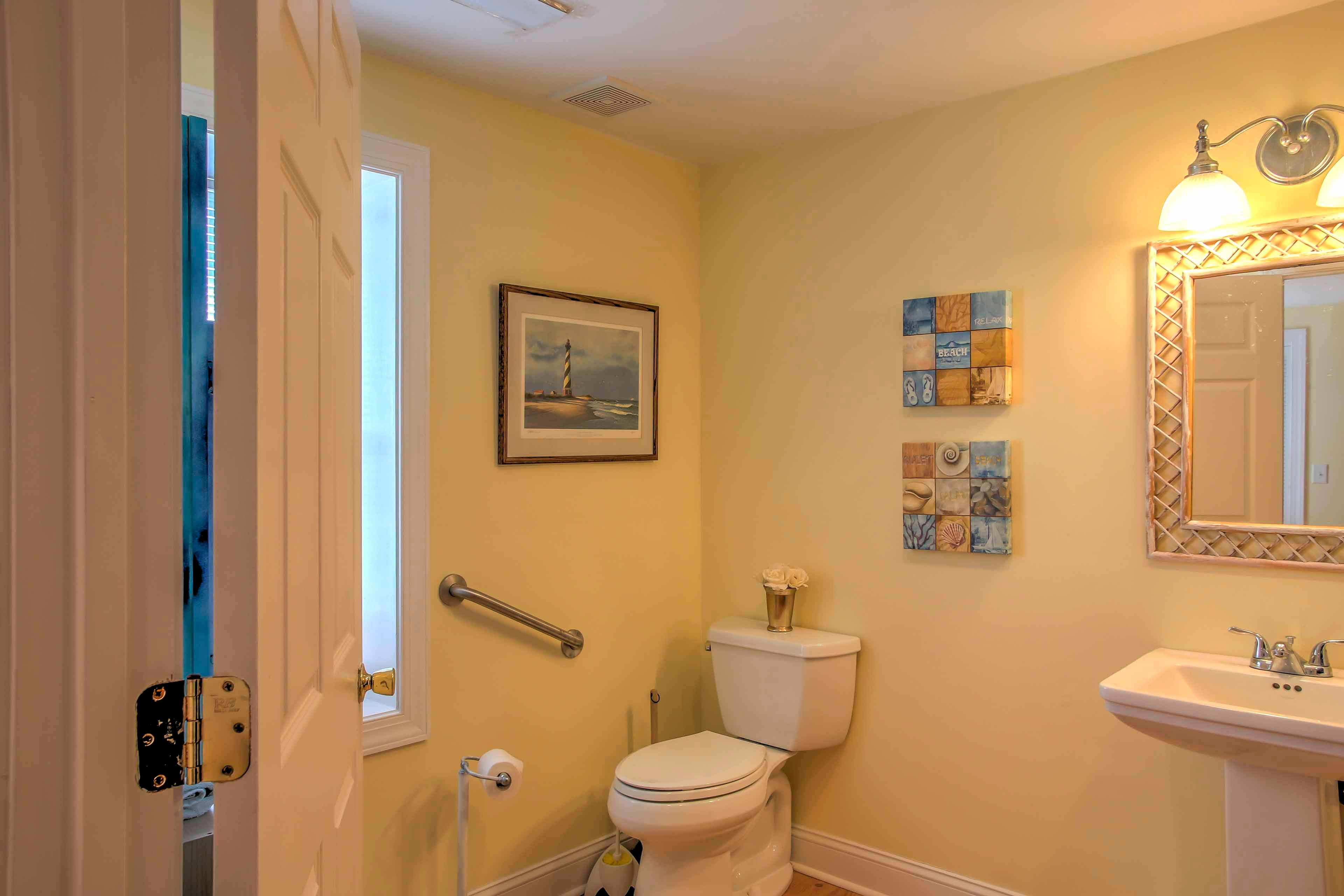 Freshen up amidst the coastal decor.