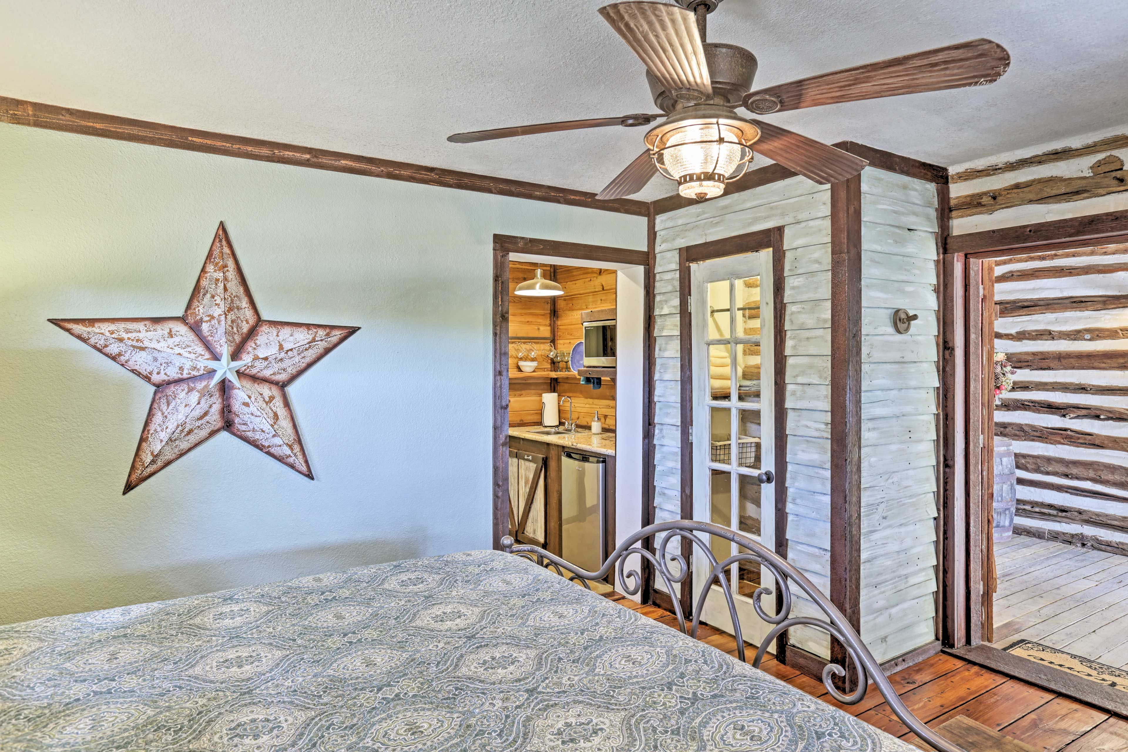 Log and chinking walls showcase the craftsmanship of the original build.