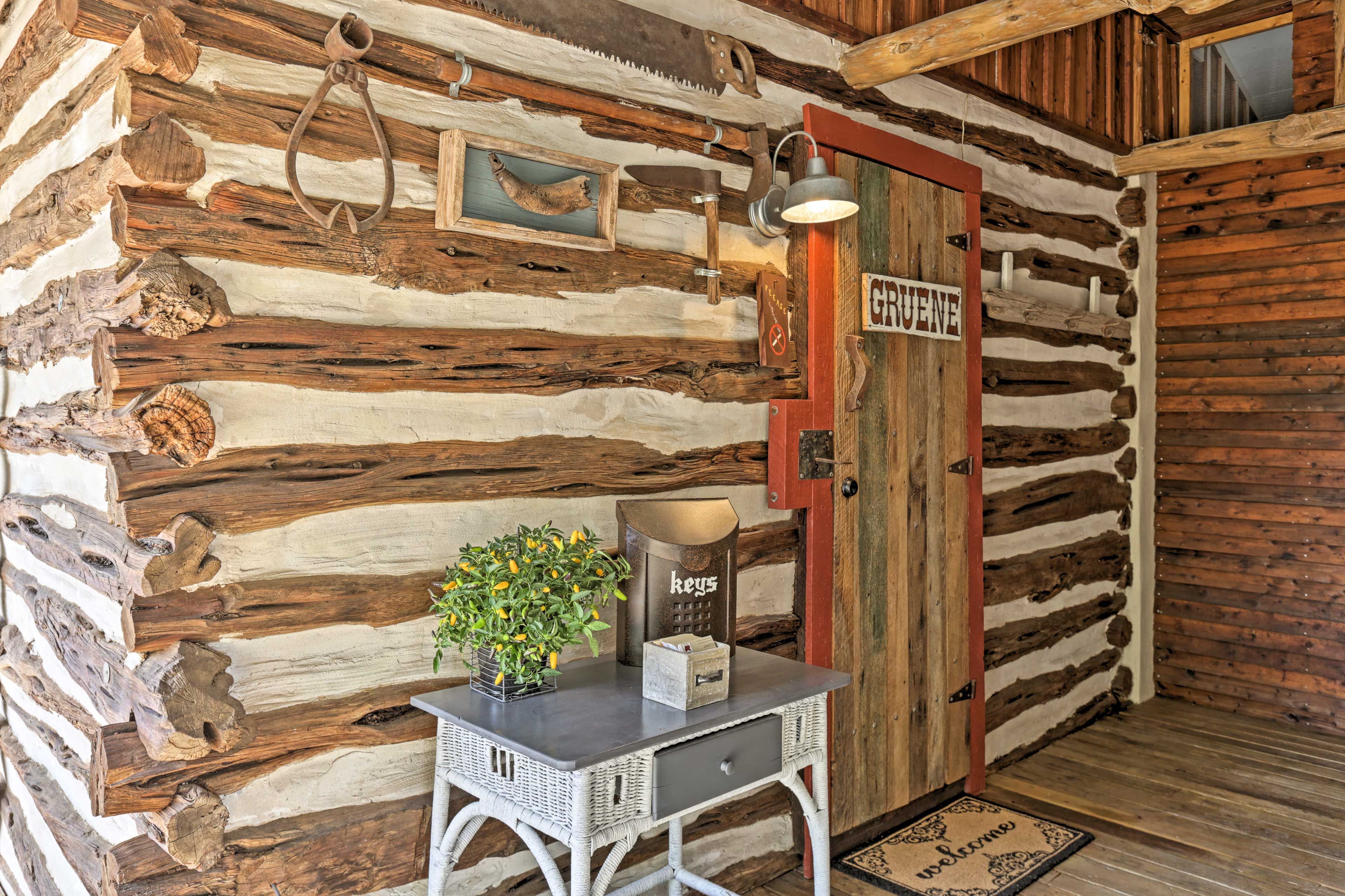 'Gruene Cabin' welcomes you with charming decor and southern accents!