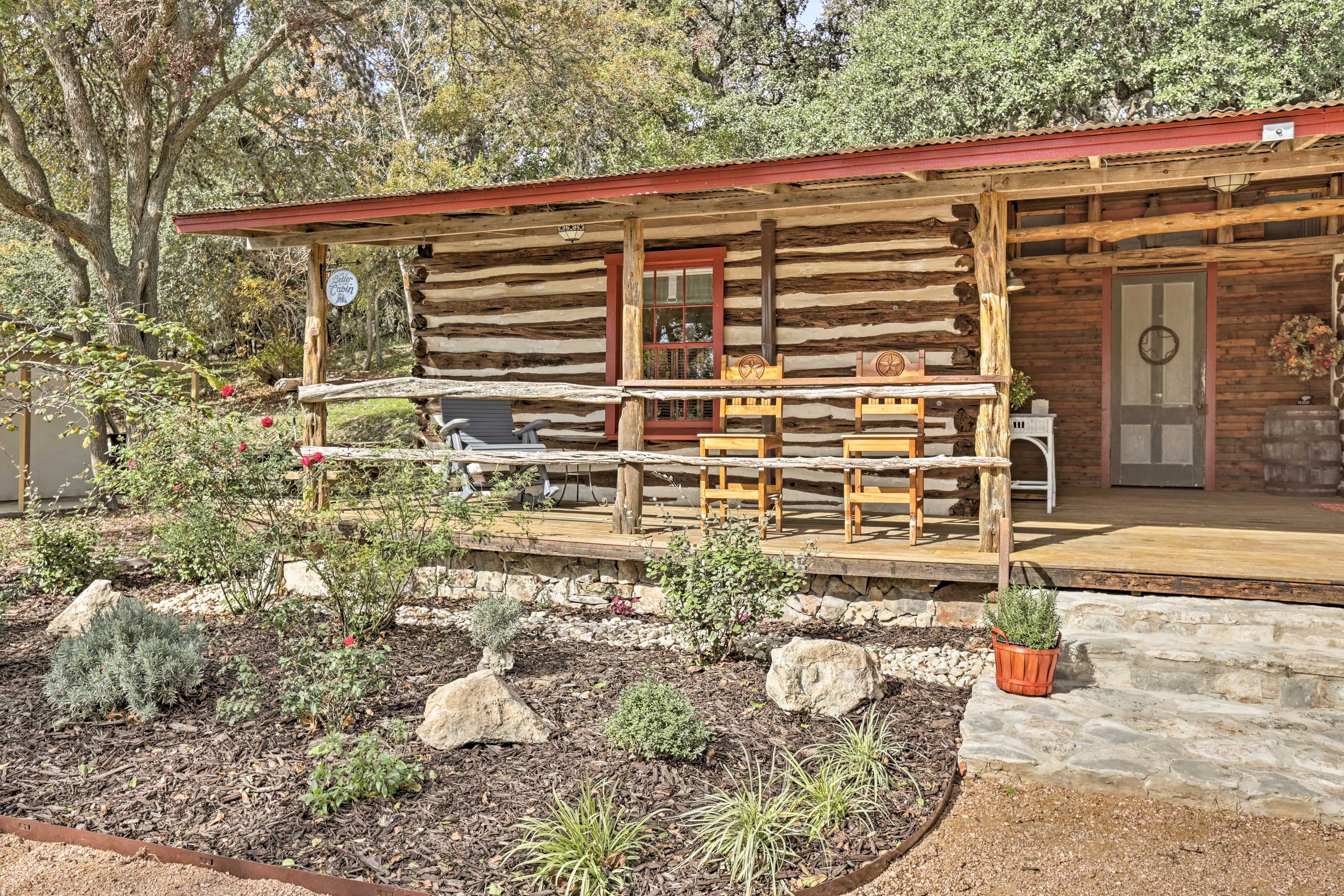Share a bottle of wine under the shade of the 2-person porch seating.