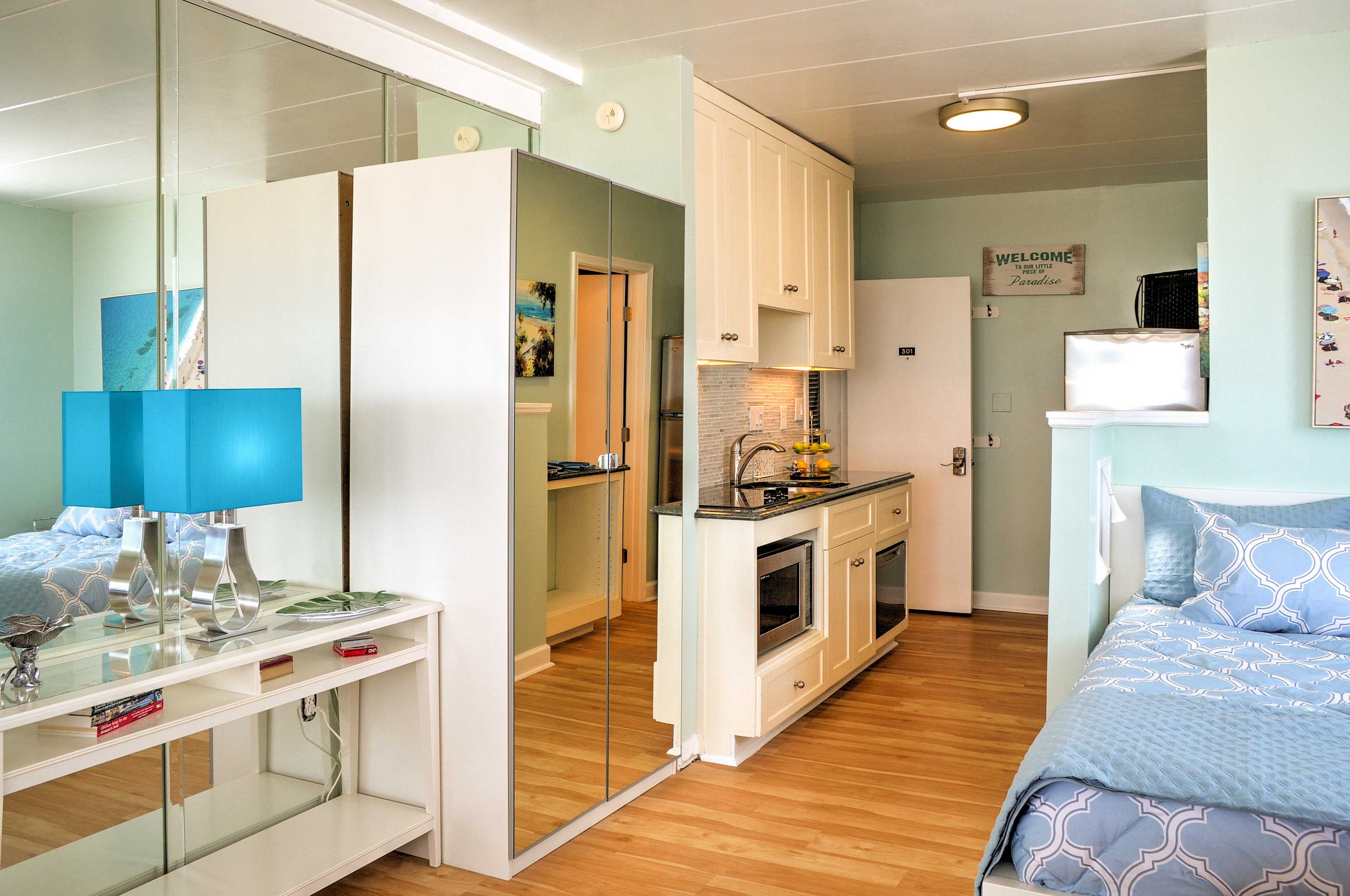 The interior is tastefully decorated with coastal colors and beach accents.