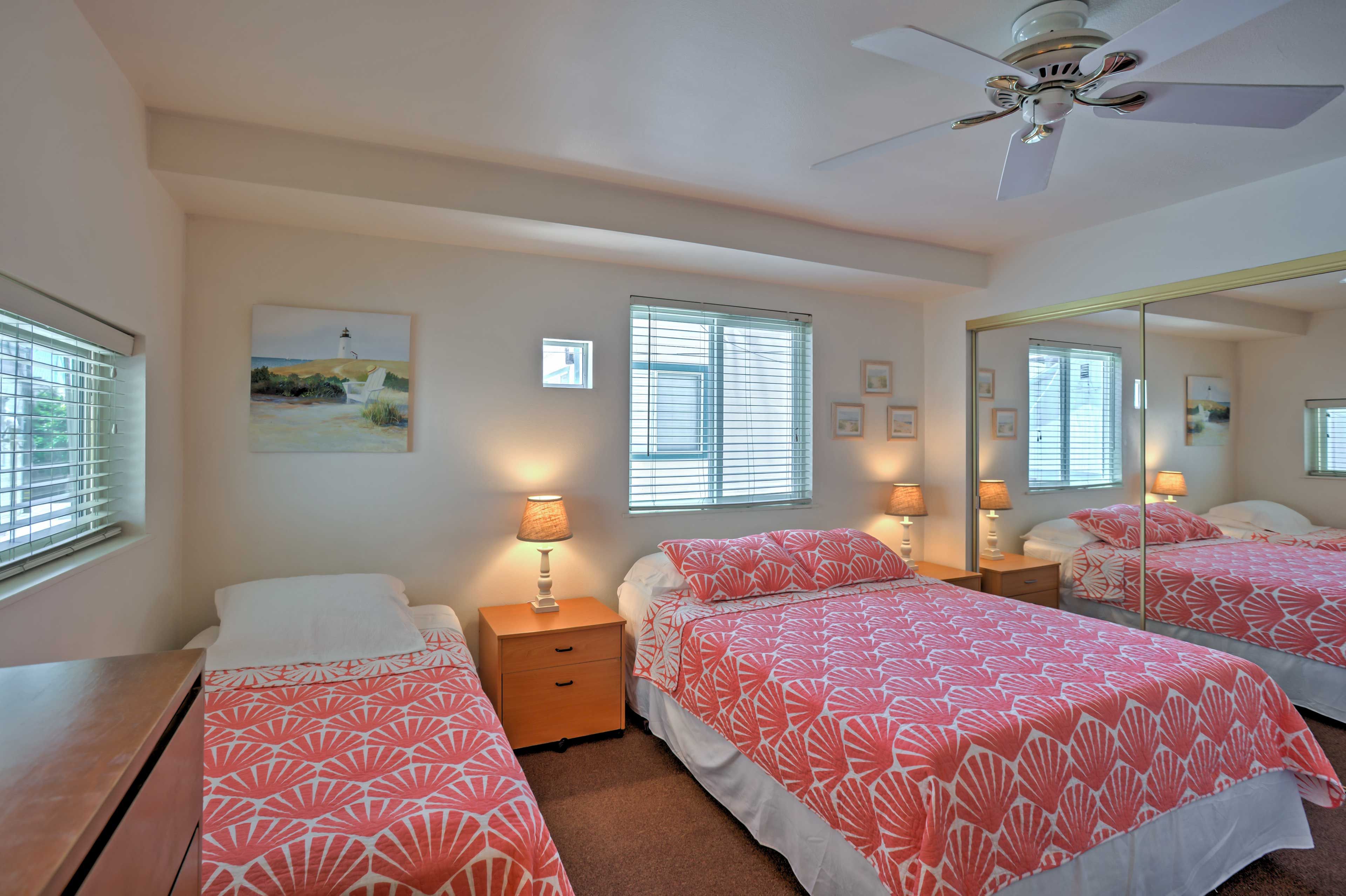 Turn on the ceiling fan for a cool breeze as you sleep the night away.