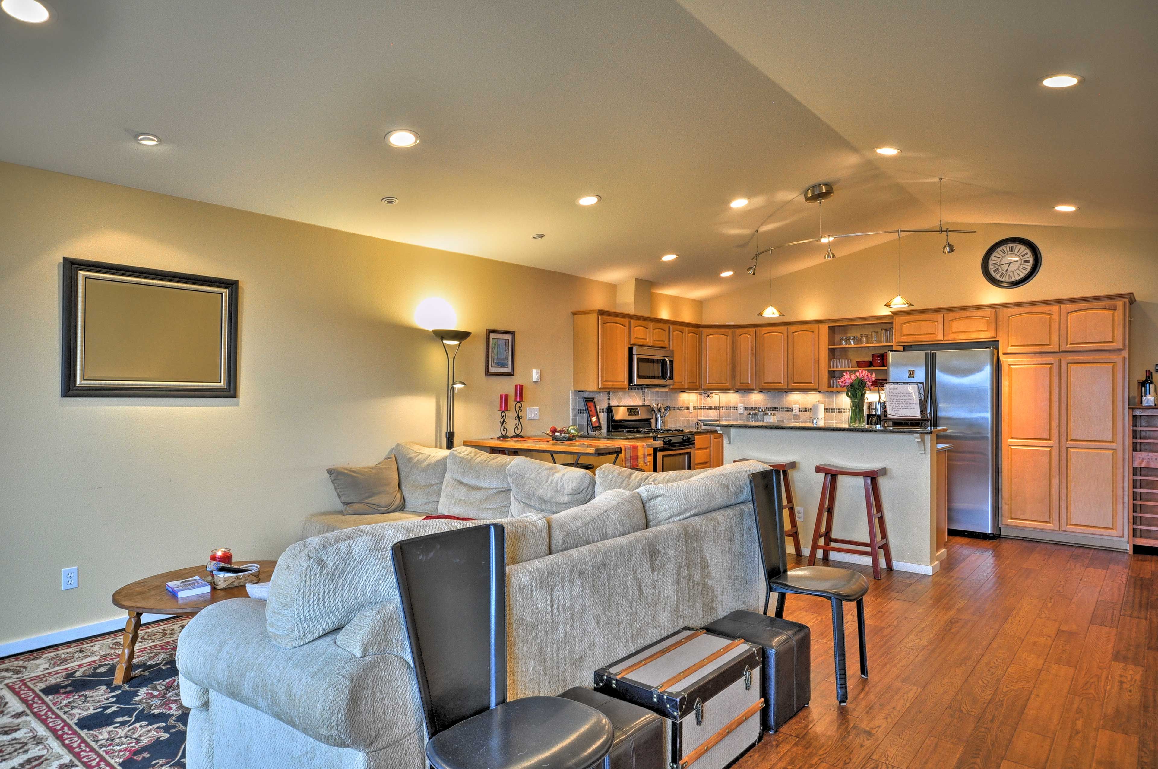 An open floor plan allows you to jump right from the couch to the kitchen.