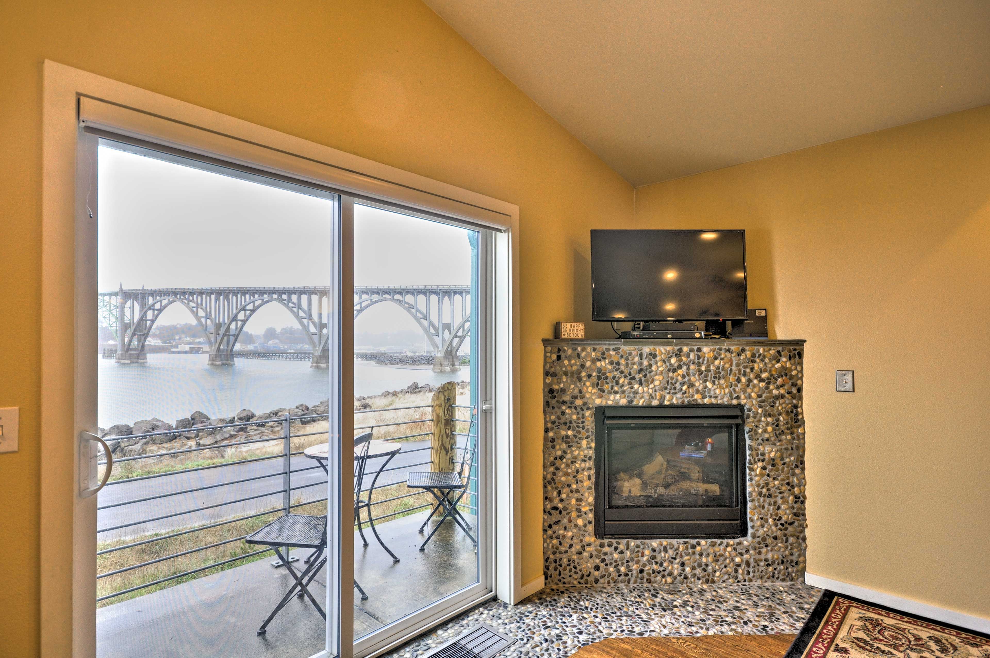 Curl up on the couch and enjoy late night movies by the fire.