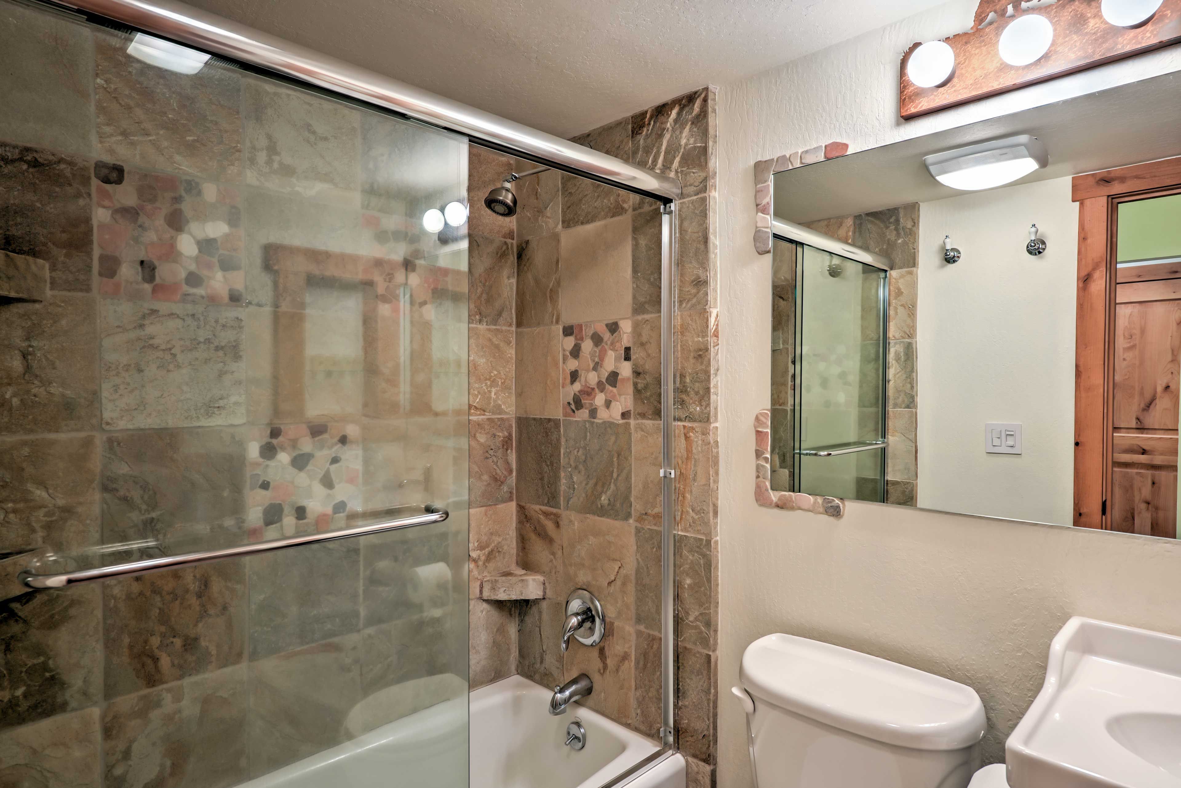 Bath time is easy with this shower/tub combo.
