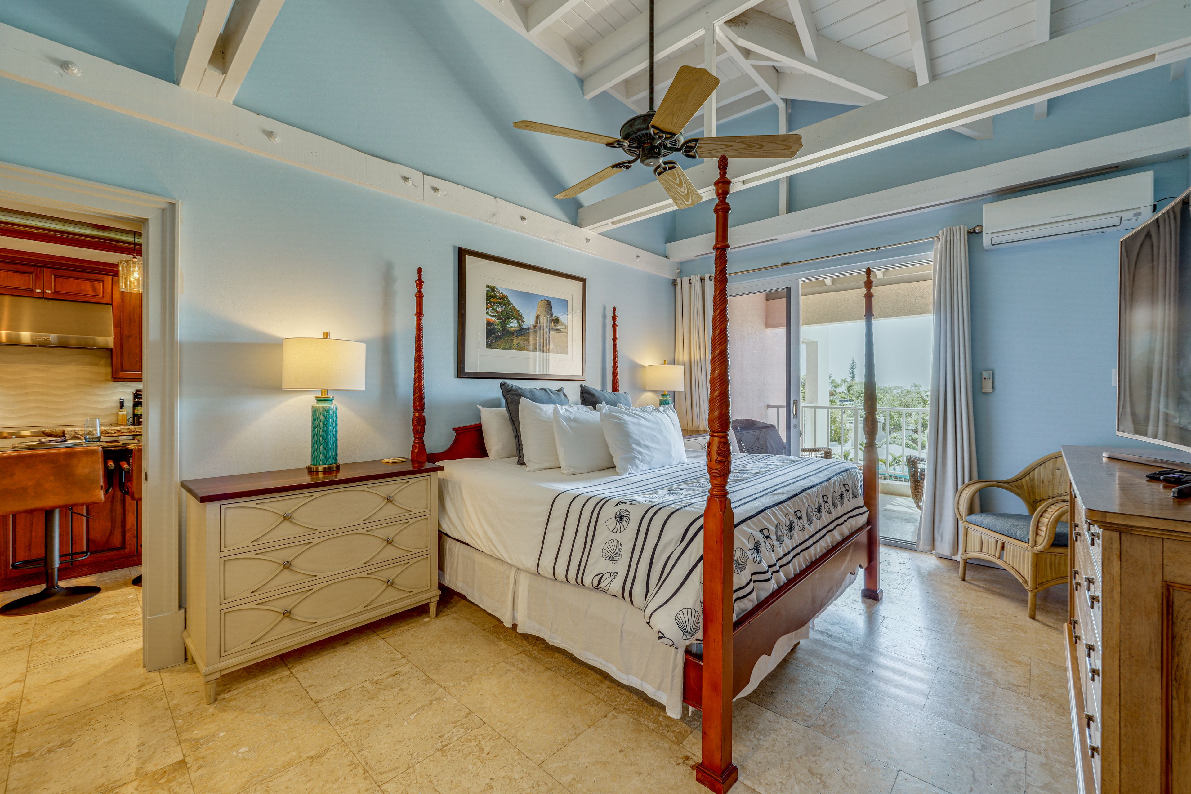 Bedroom 1 | 1st Floor | King Bed | Linens Provided | En-Suite Bathroom | Balcony