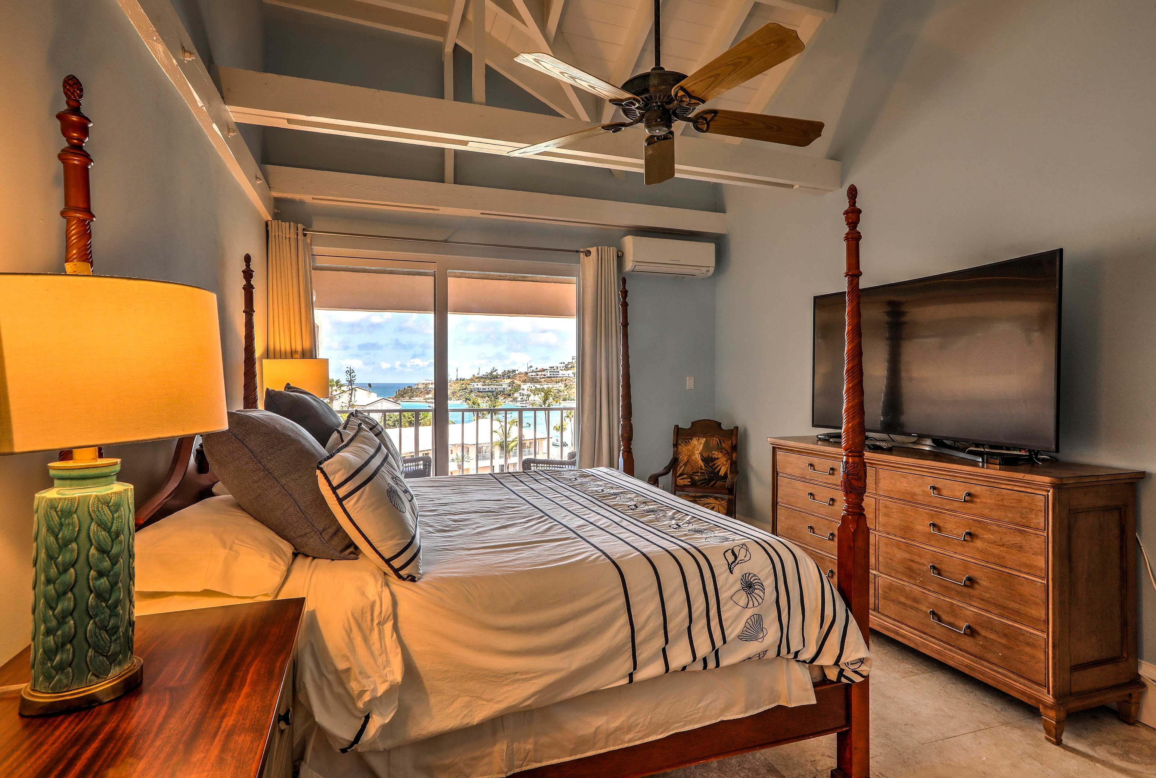 Bedroom 1 | 1st Floor | King Bed | Linens Provided | En-Suite Bathroom | Balcony