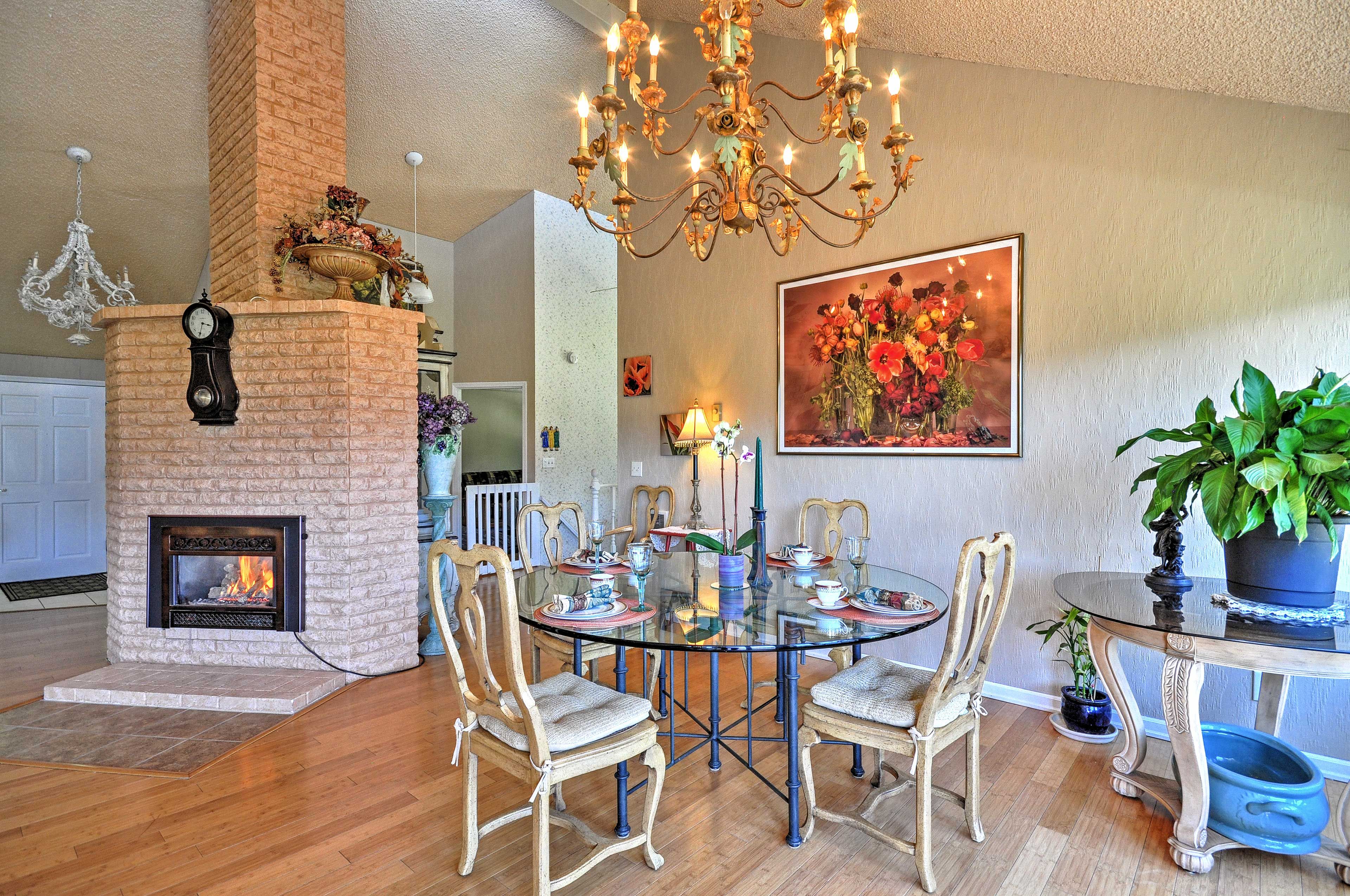 Cuddle close to the large gas fireplace.