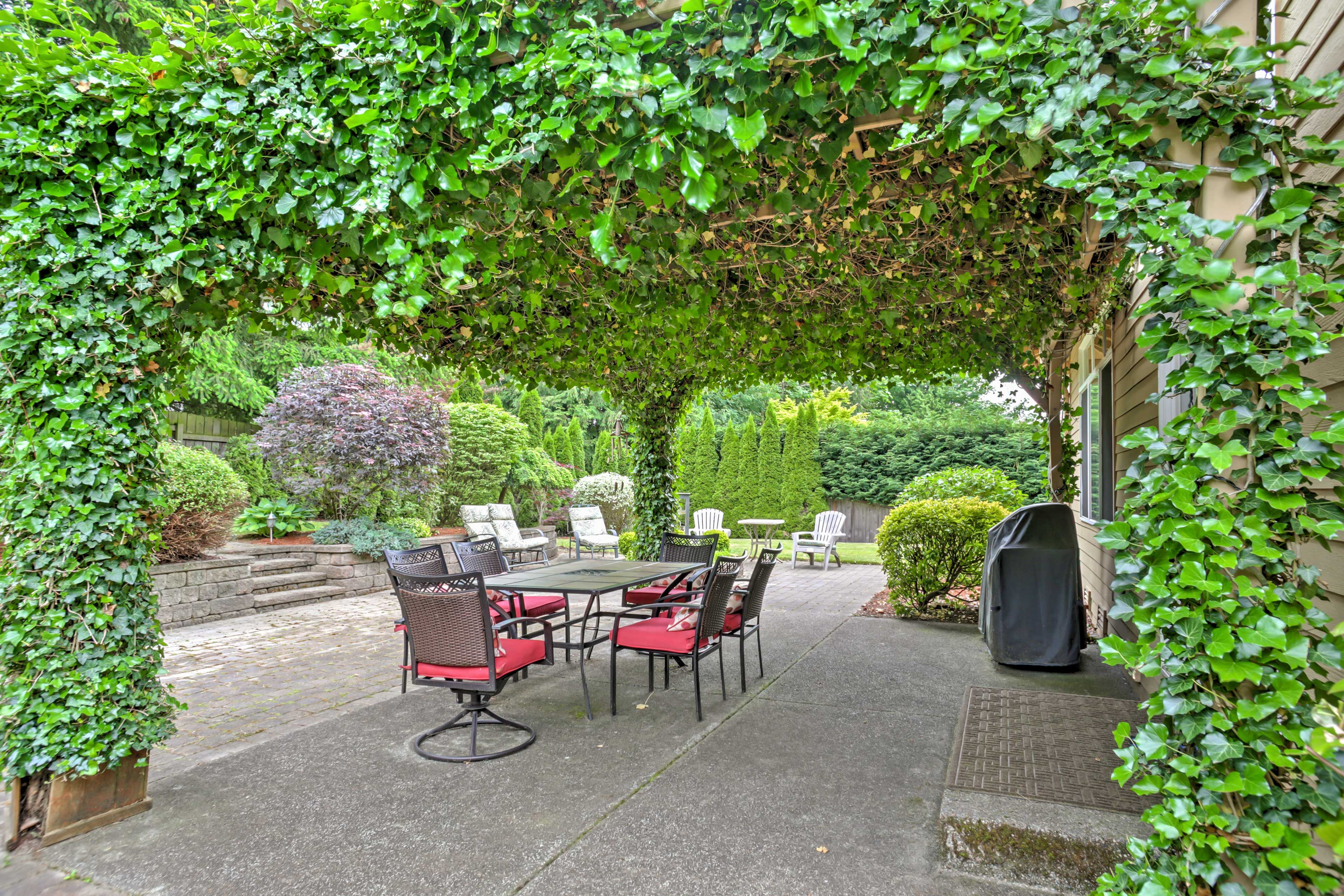 The stunning backyard offers the perfect place to enjoy the outdoors.