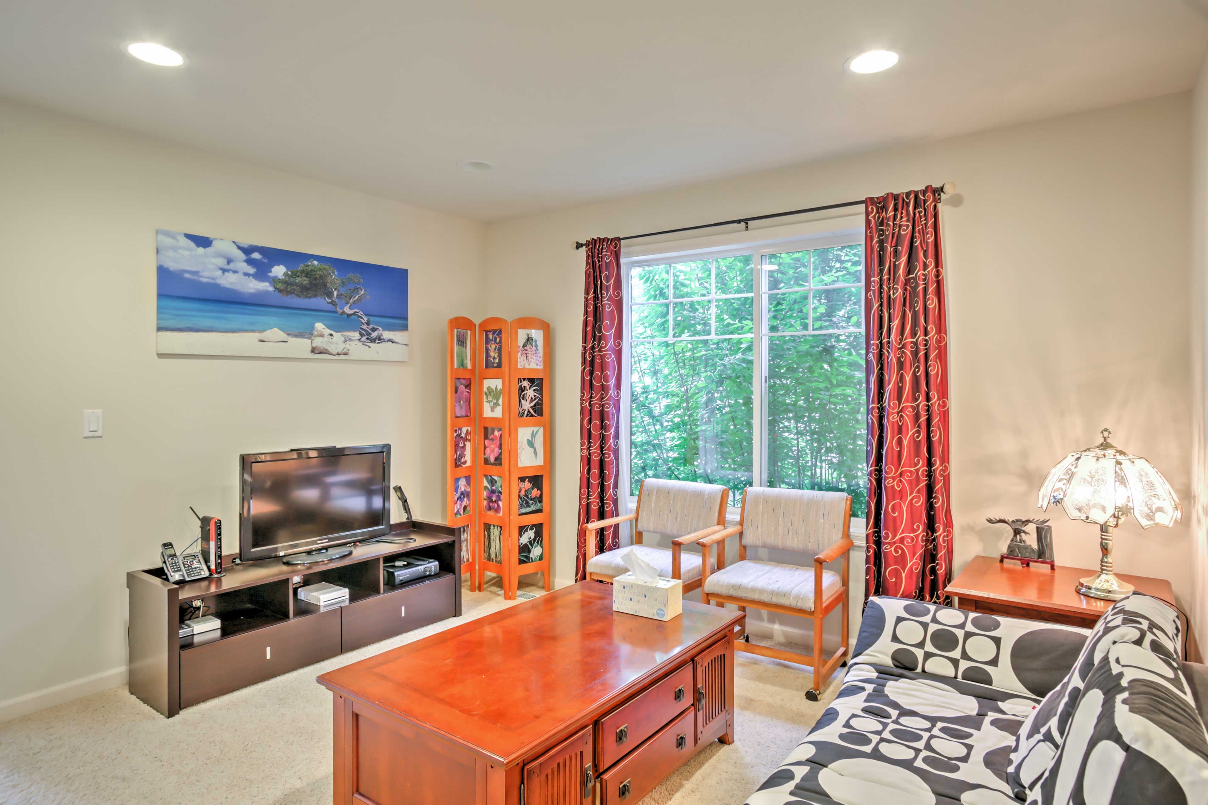 Watch a movie on the flat-screen TV.