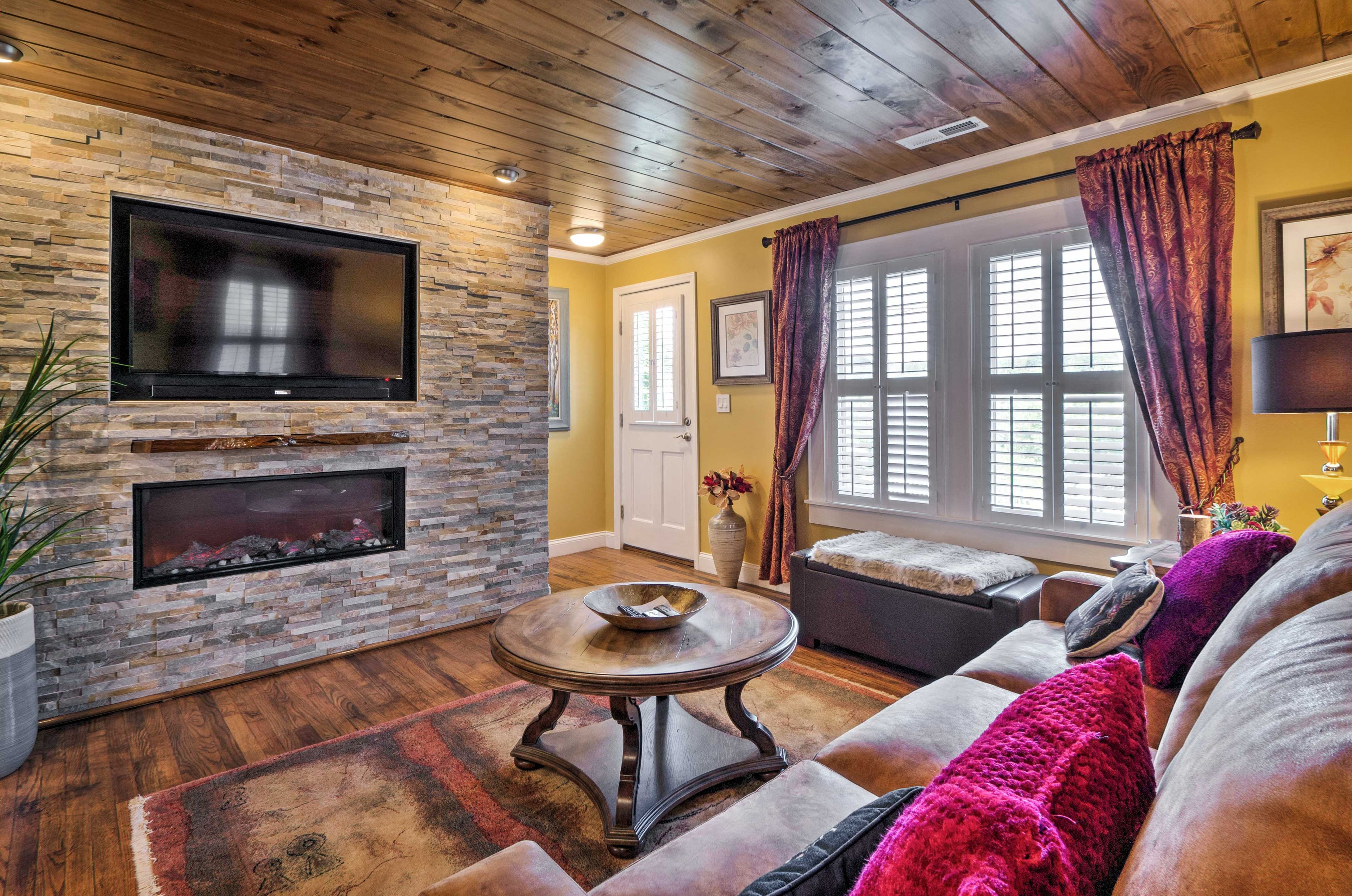 Stream your favorite shows on the flat-screen TV, equipped with Roku.