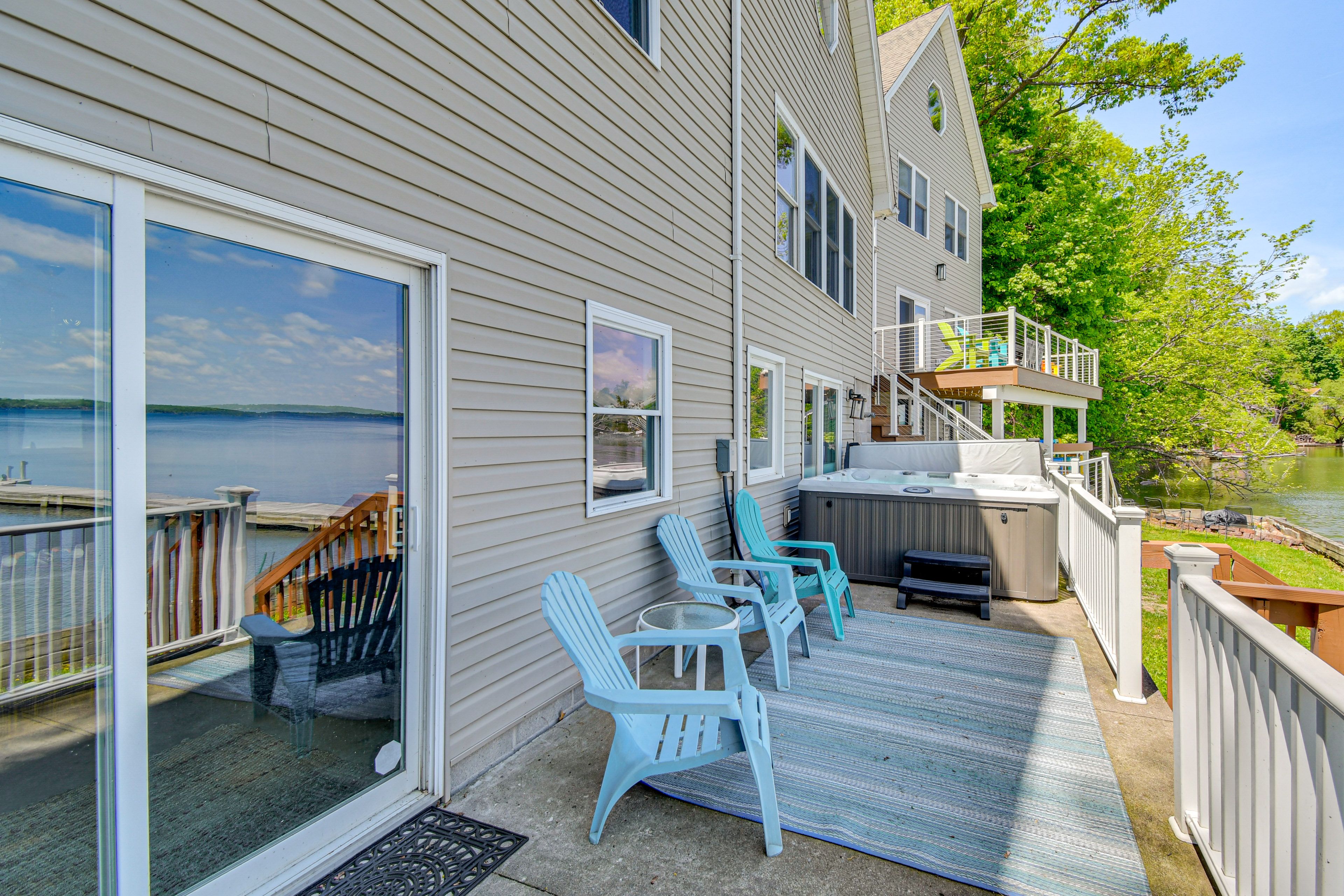 Patio | Private Hot Tub (Seasonal) | Water Views