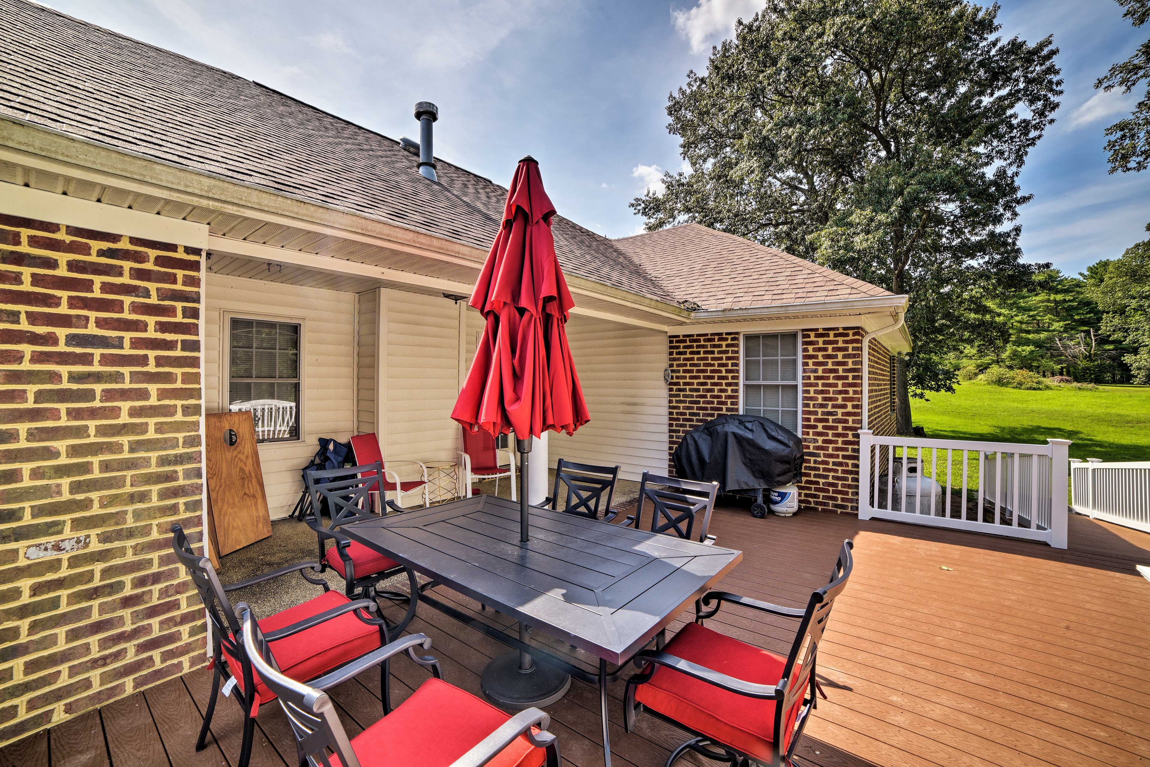 The private deck is the perfect place to host an afternoon barbecue.