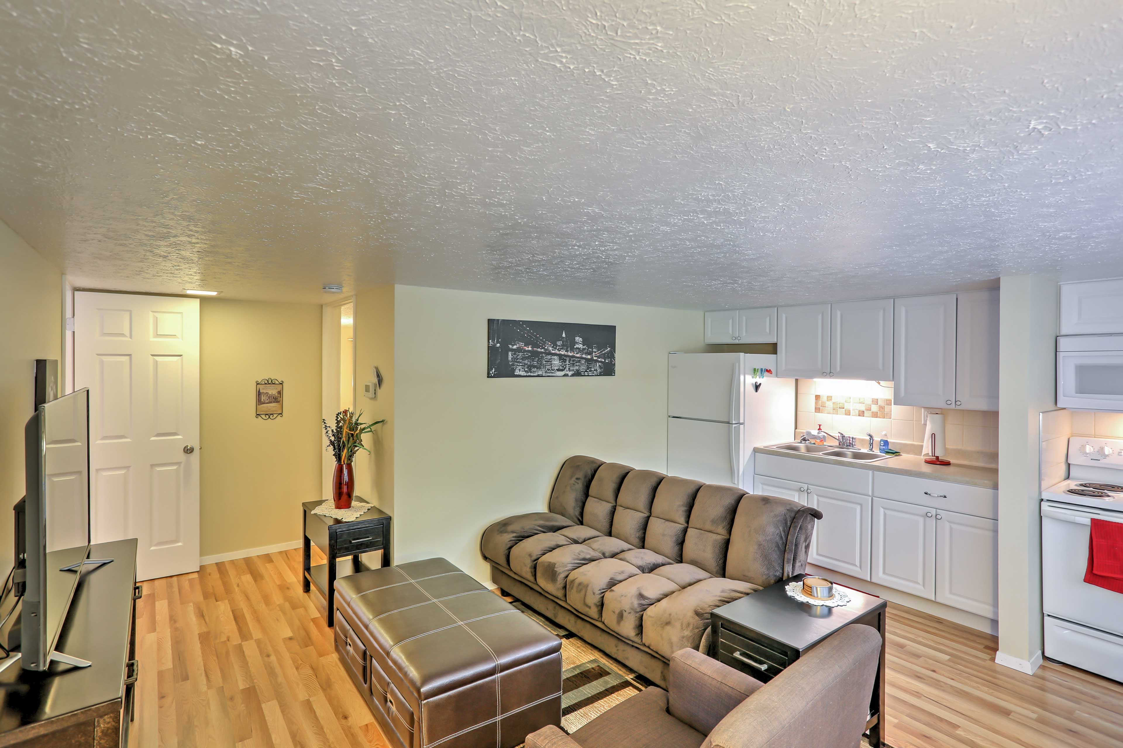 A third guest in your group can sleep in the living room on the pullout bed.