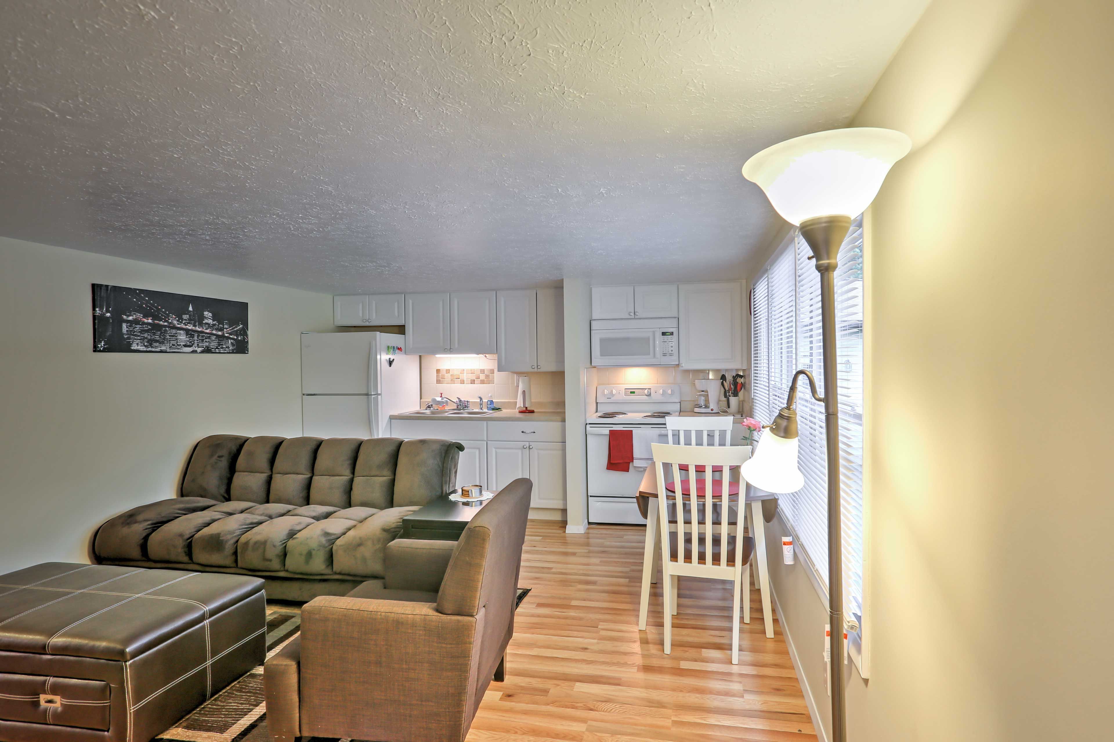 You can enjoy your meals at the table in the dining area.