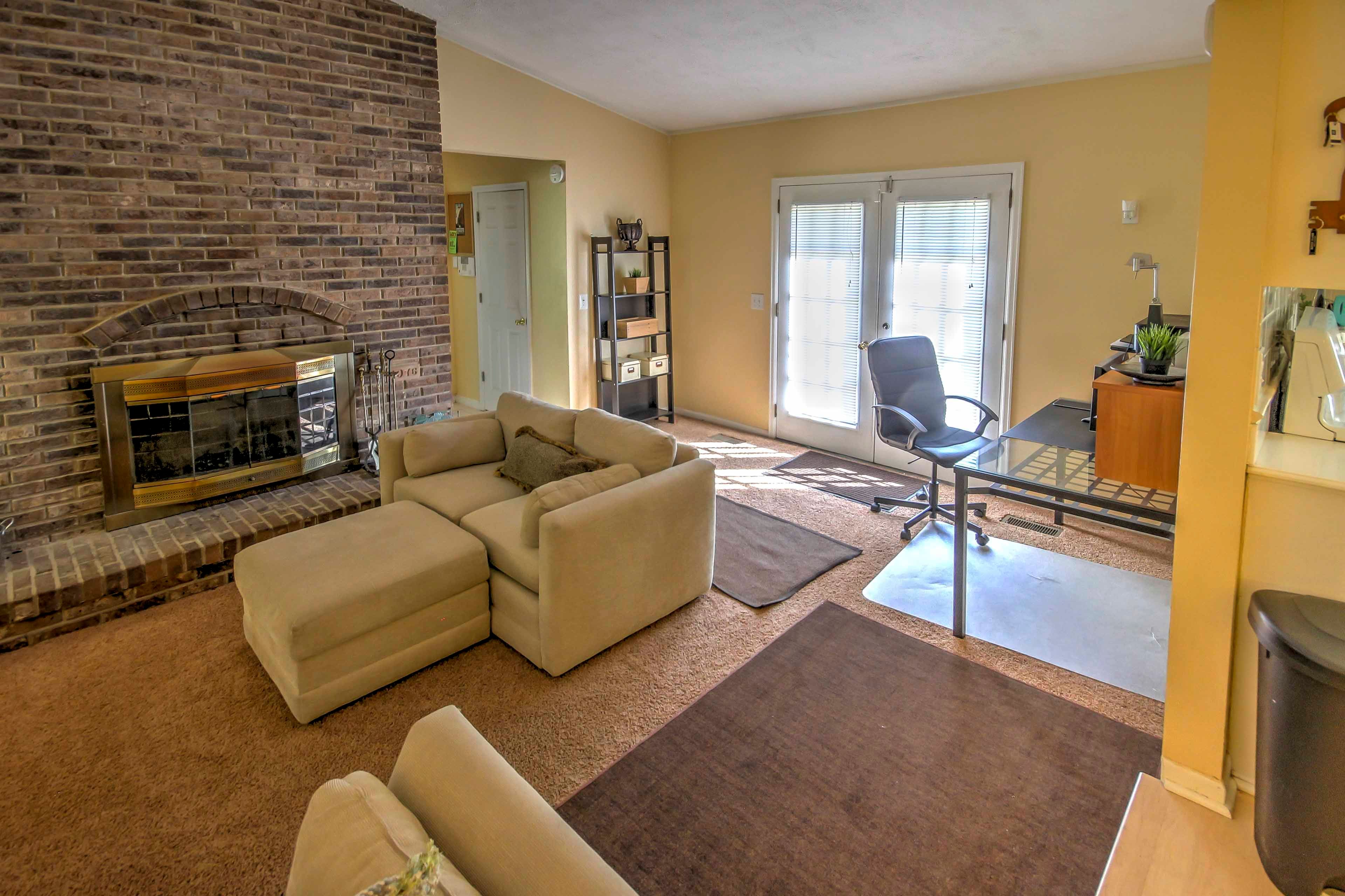 Living Room | Wood-Burning Fireplace | Work-Friendly Space