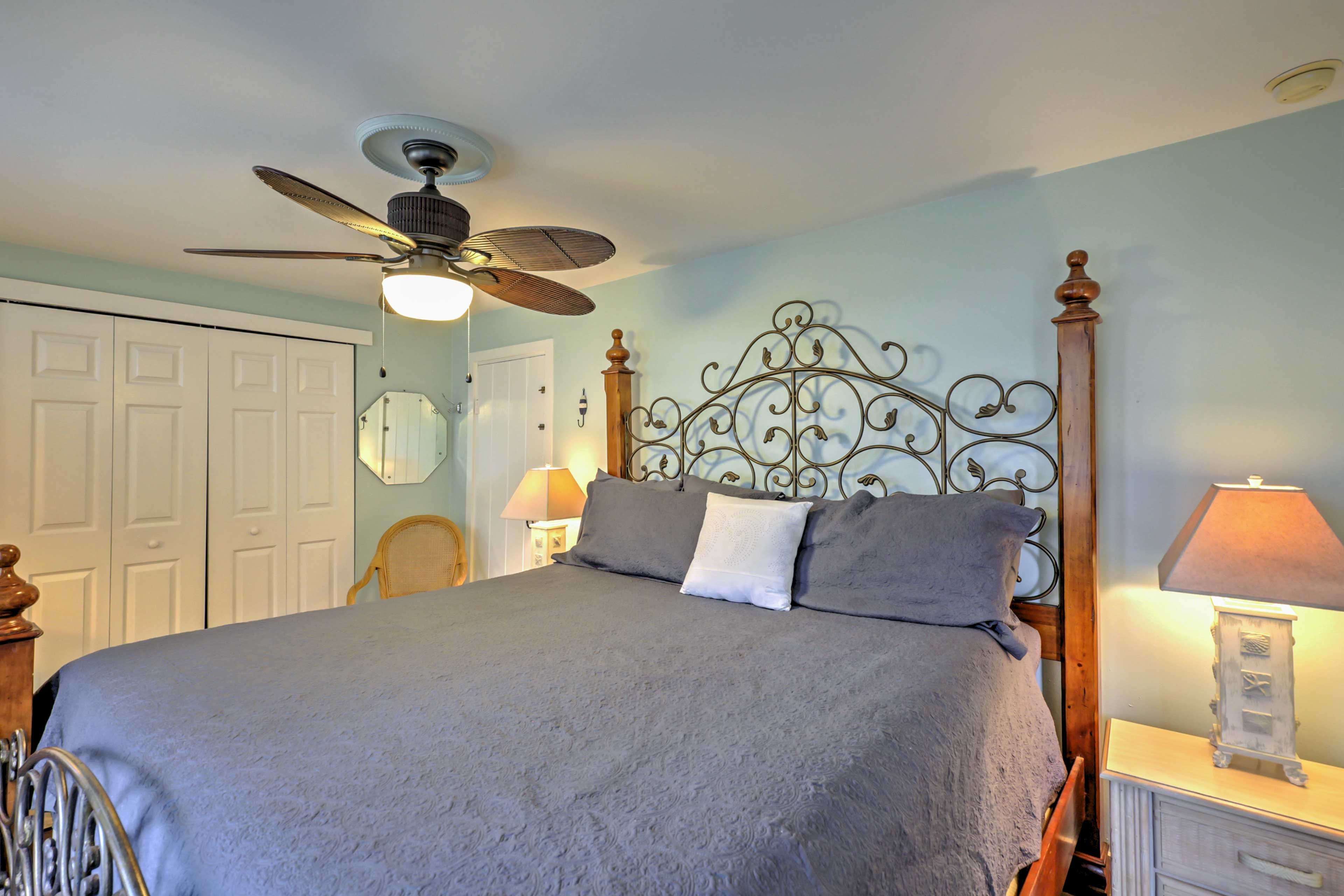 The first bedroom has a king-sized bed.