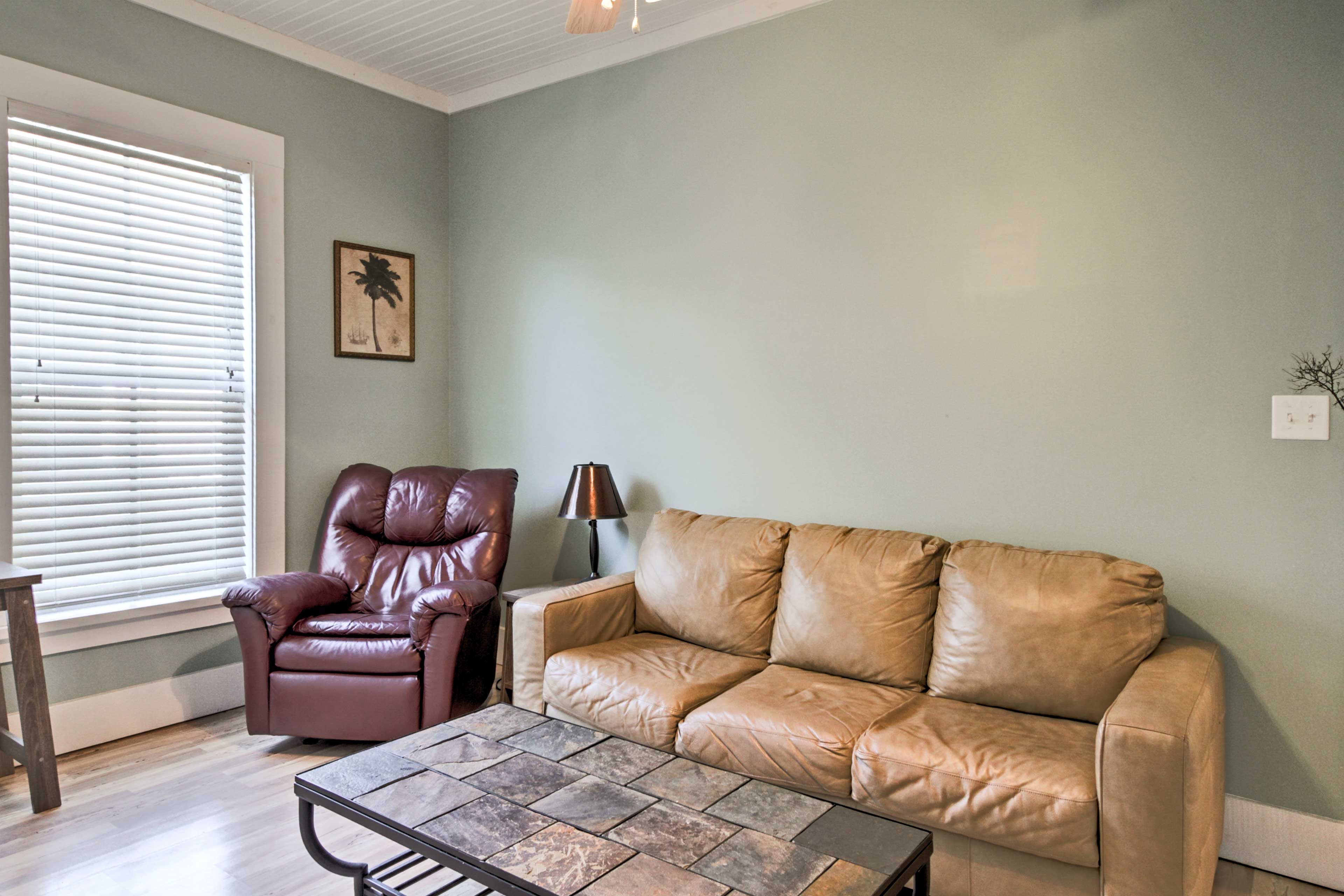 Make yourself at home on the leather furnishings.