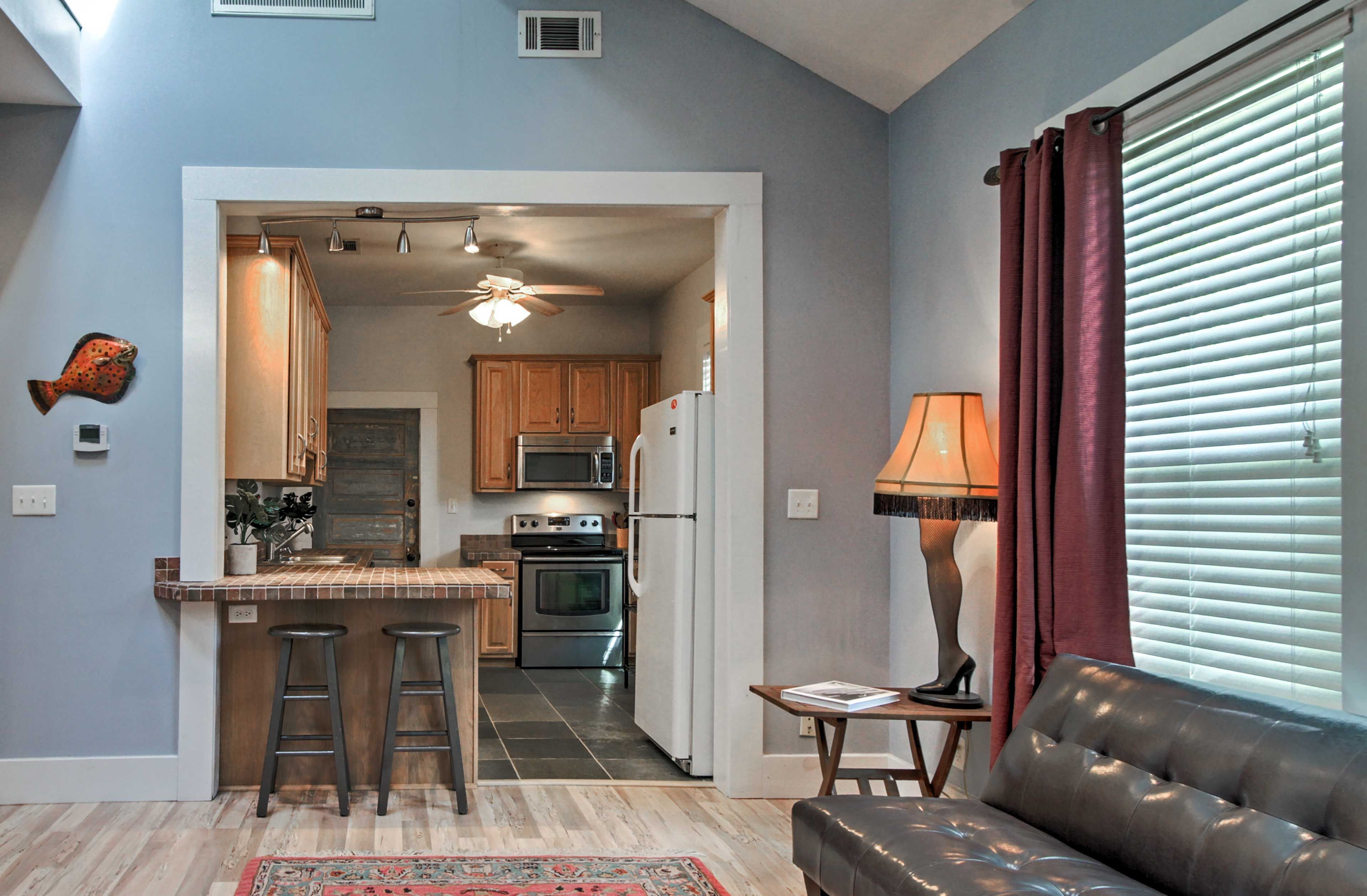 Savor a cup of coffee at the kitchen bar for 2.