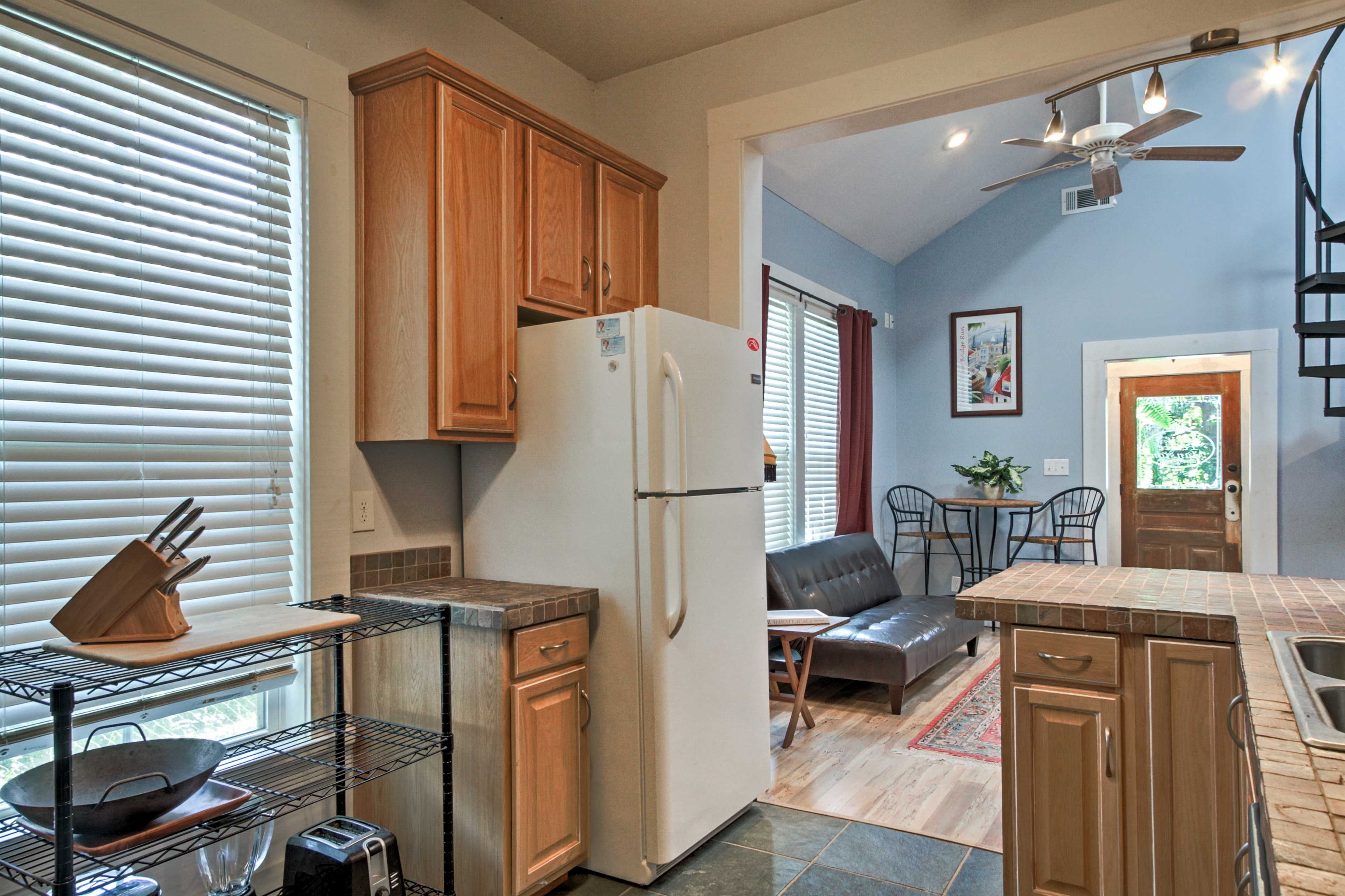 Chop and prep food on the spacious counter tops.